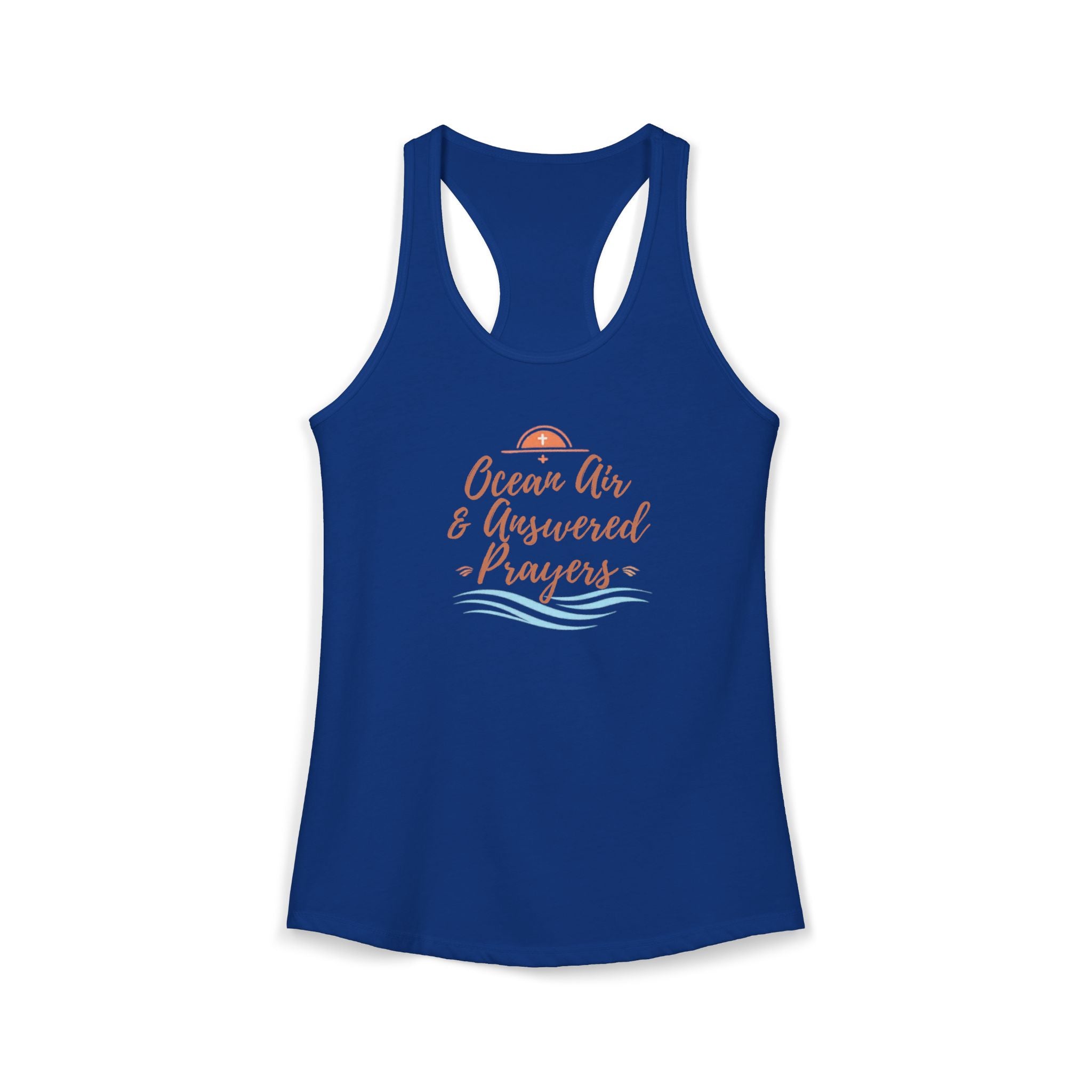 Ocean Air & Answered Prayers Racerback Tank – Faith-Based Beach Summer Top for Women