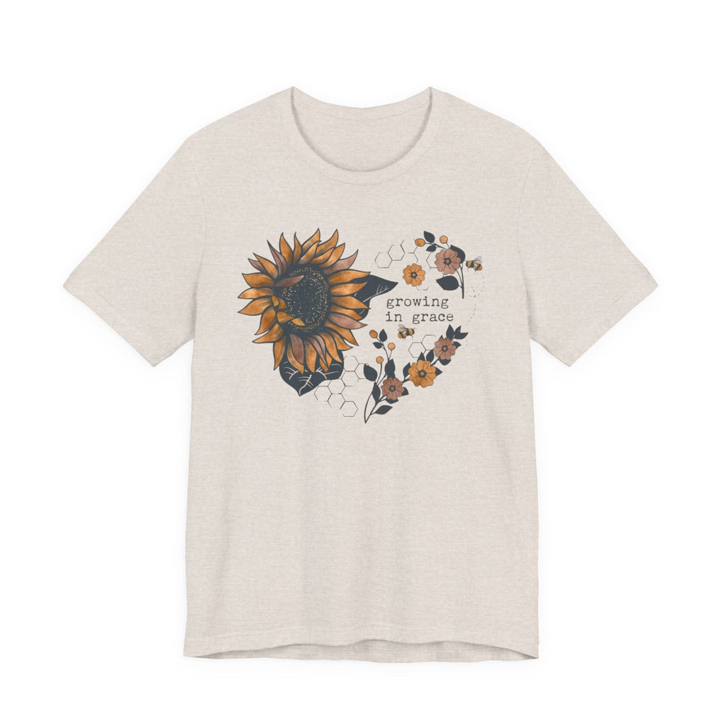 Growing in Grace Sunflower Tee | Faith Floral Graphic Shirt | Christian Bella Canvas T-Shirt
