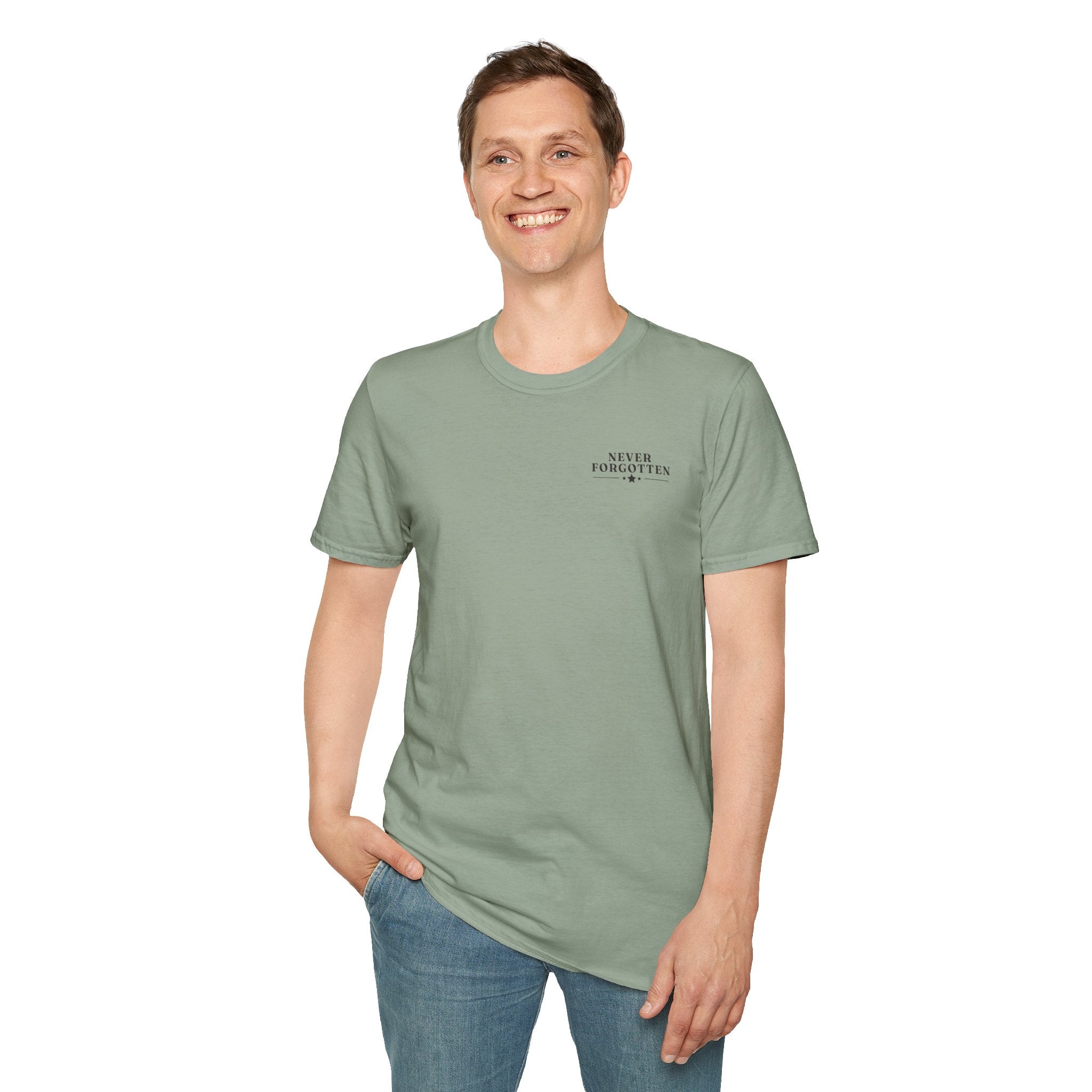 Memorial Military T-Shirt — "Never Forgotten" Fallen Soldier Tribute