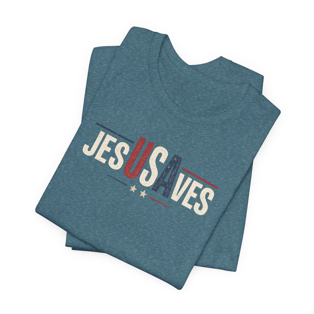 Jesus Saves Patriotic T‑Shirt — 'JesUSAves' Christian Tee