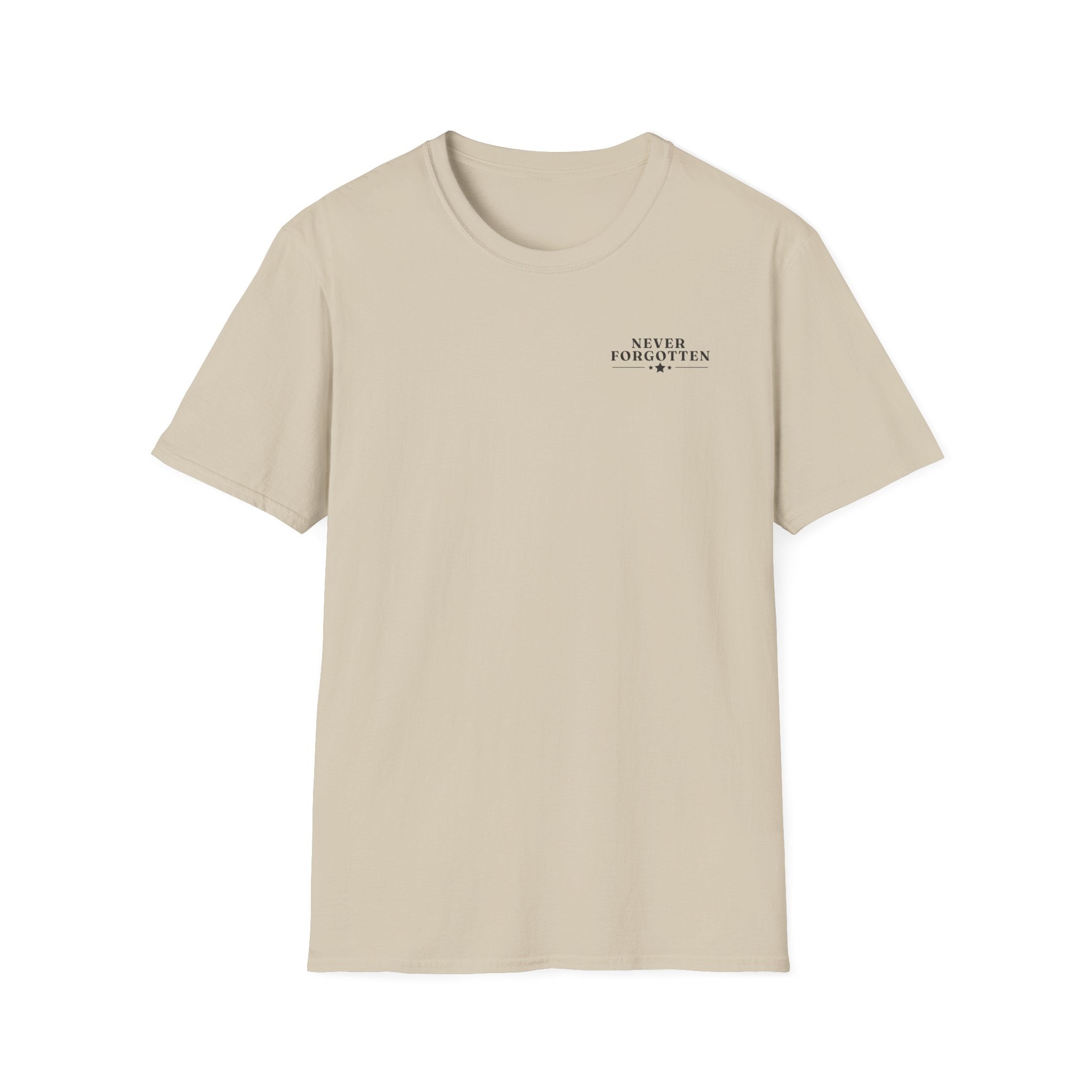 Memorial Military T-Shirt — "Never Forgotten" Fallen Soldier Tribute