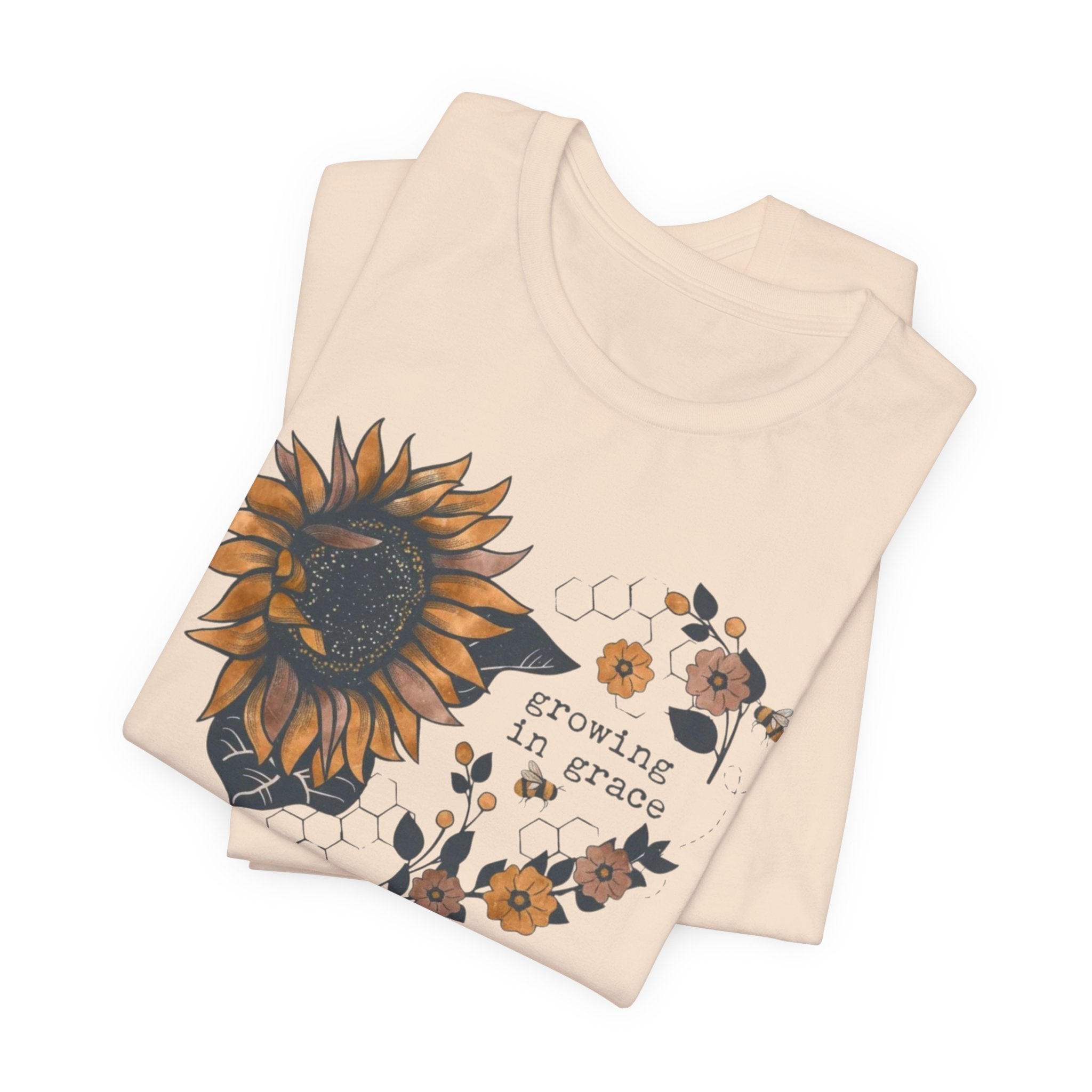 Growing in Grace Sunflower Tee | Faith Floral Graphic Shirt | Christian Bella Canvas T-Shirt