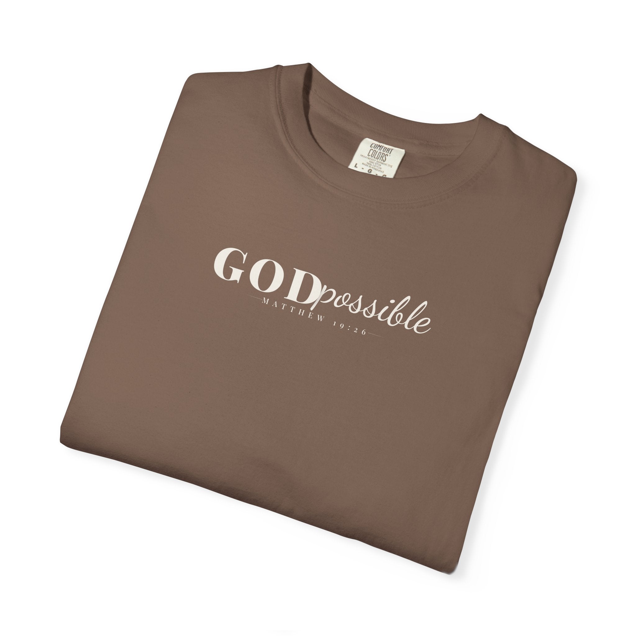 Godpossible Tee – Matthew 19:26 Christian Shirt | Faith Graphic Tee | Comfort Colors T-Shirt