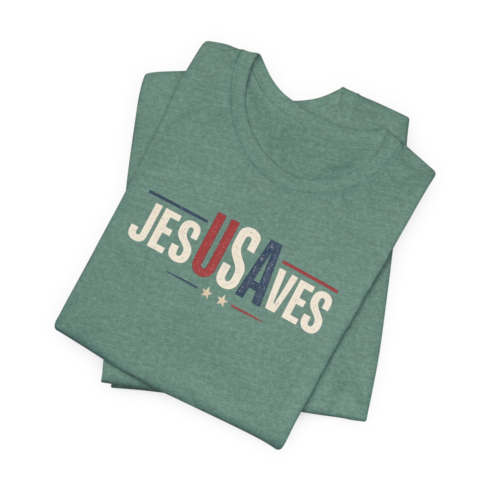 Jesus Saves Patriotic T‑Shirt — 'JesUSAves' Christian Tee