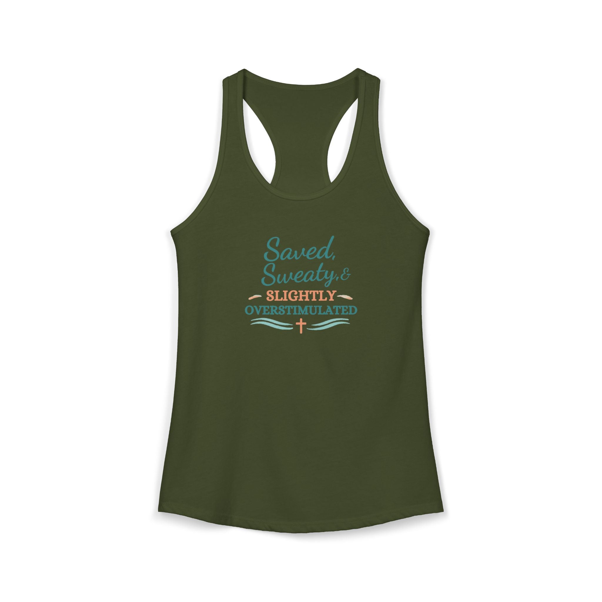 Saved, Sassy & Slightly Overstimulated Racerback Tank – Faith-Based Women’s Summer Top
