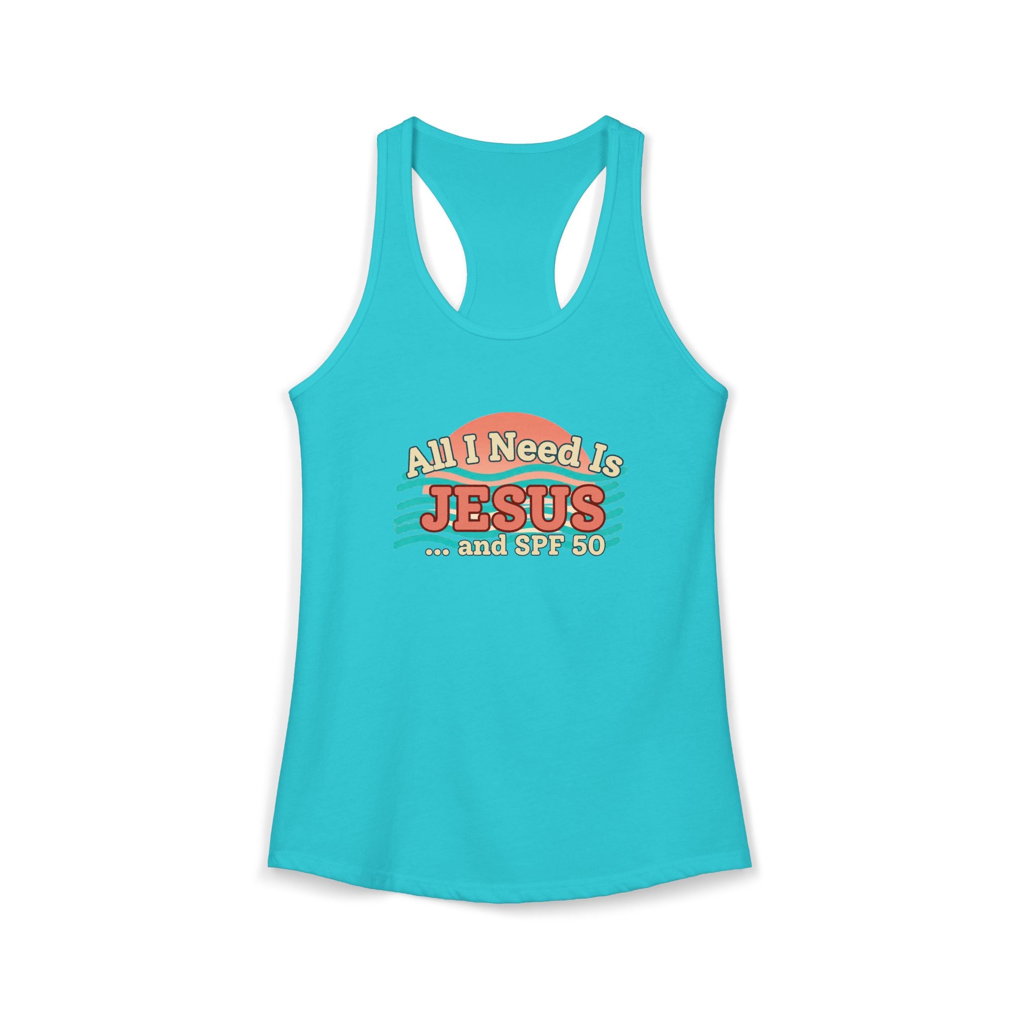 All I Need Is Jesus & SPF 50 Racerback Tank – Faith-Based Summer Beach Top