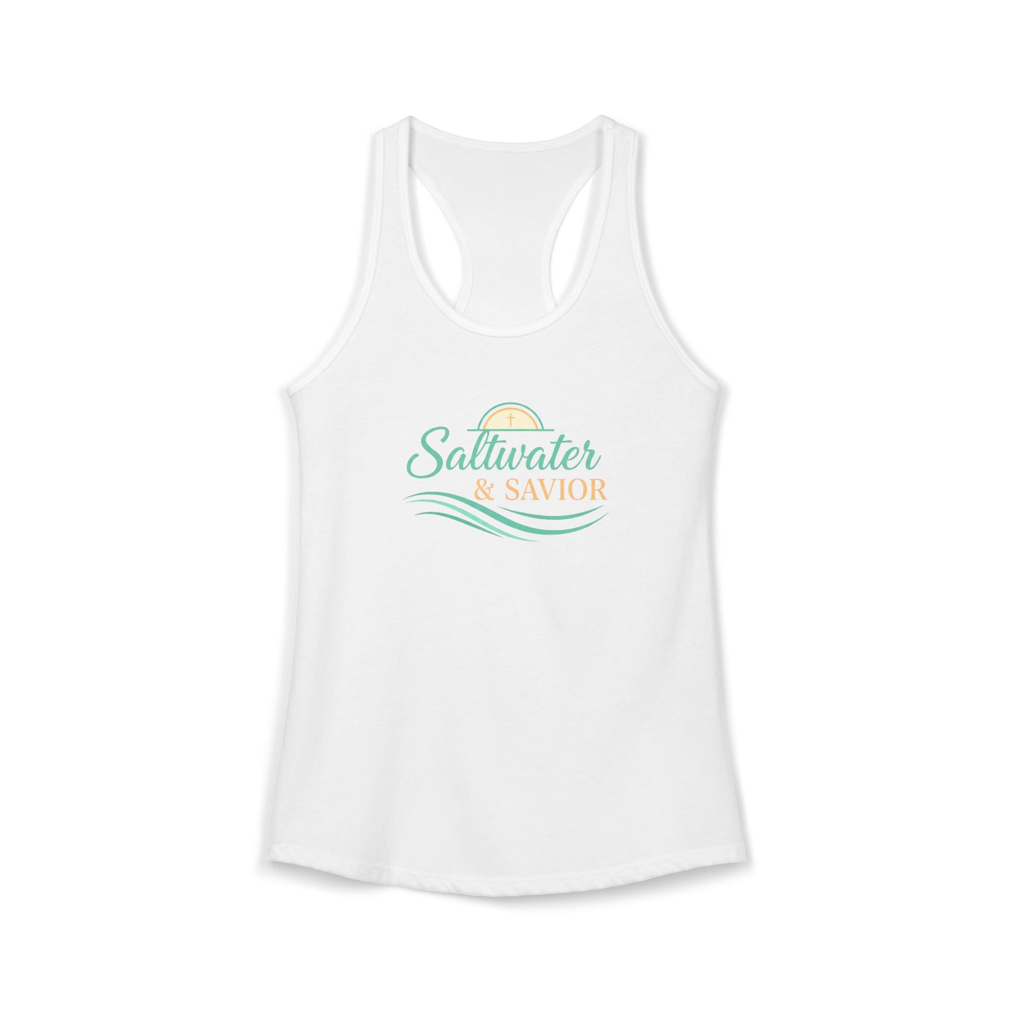 Saltwater & Savior Racerback Tank – Faith-Based Beach Summer Top for Women