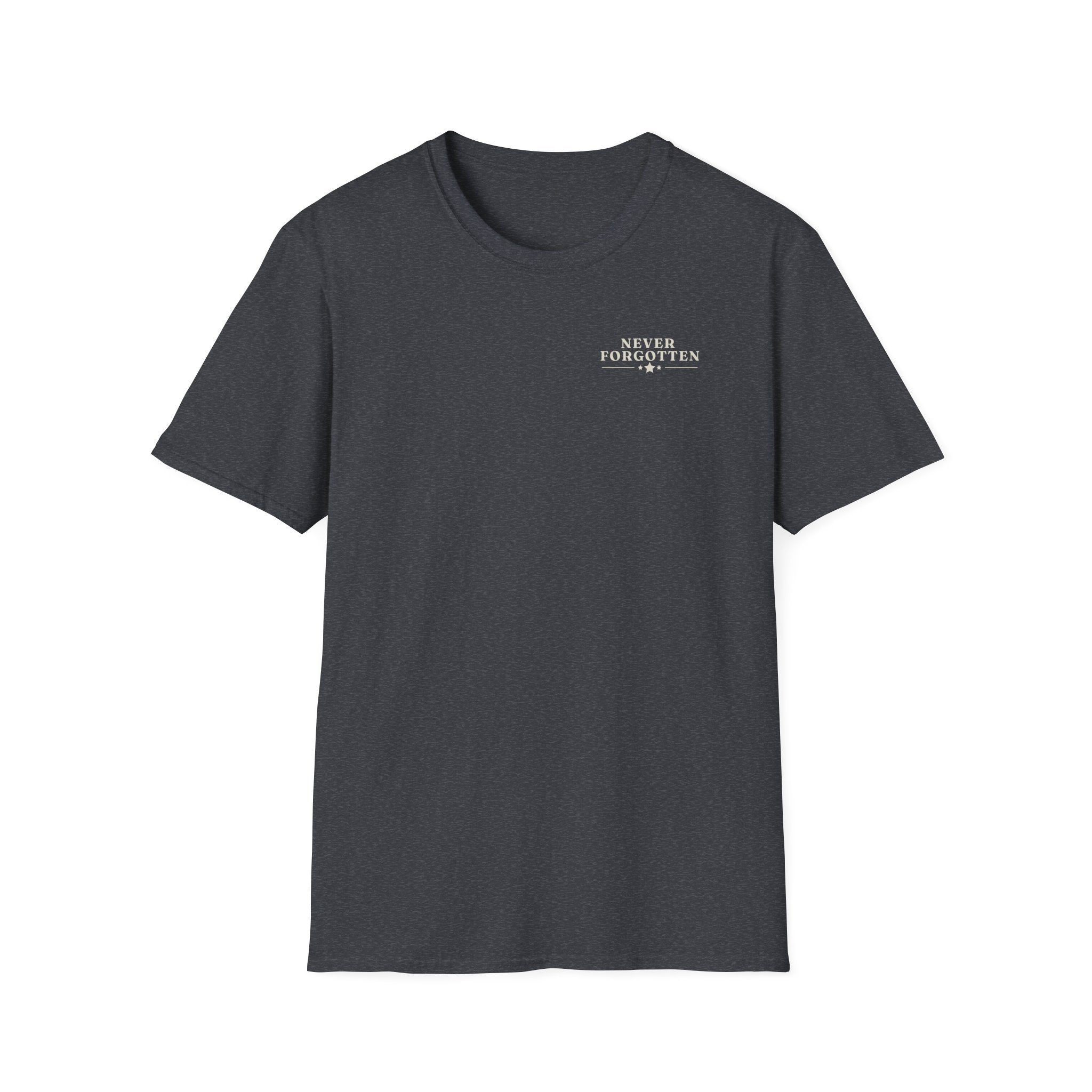 Memorial Military T-Shirt — "Never Forgotten" Fallen Soldier Tribute
