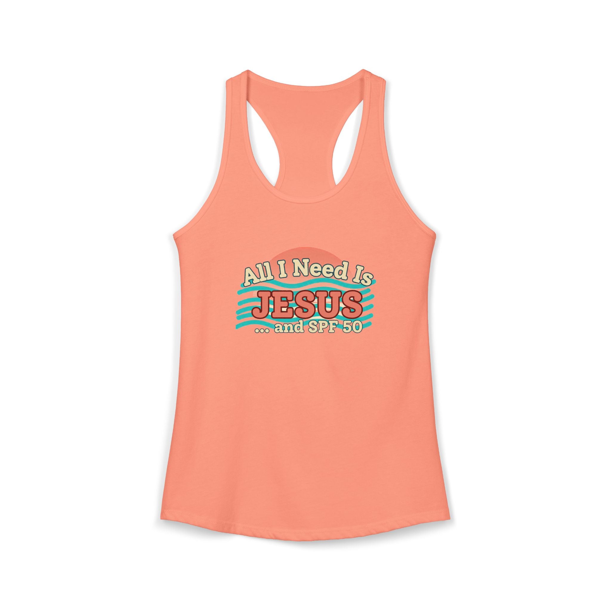 All I Need Is Jesus & SPF 50 Racerback Tank – Faith-Based Summer Beach Top