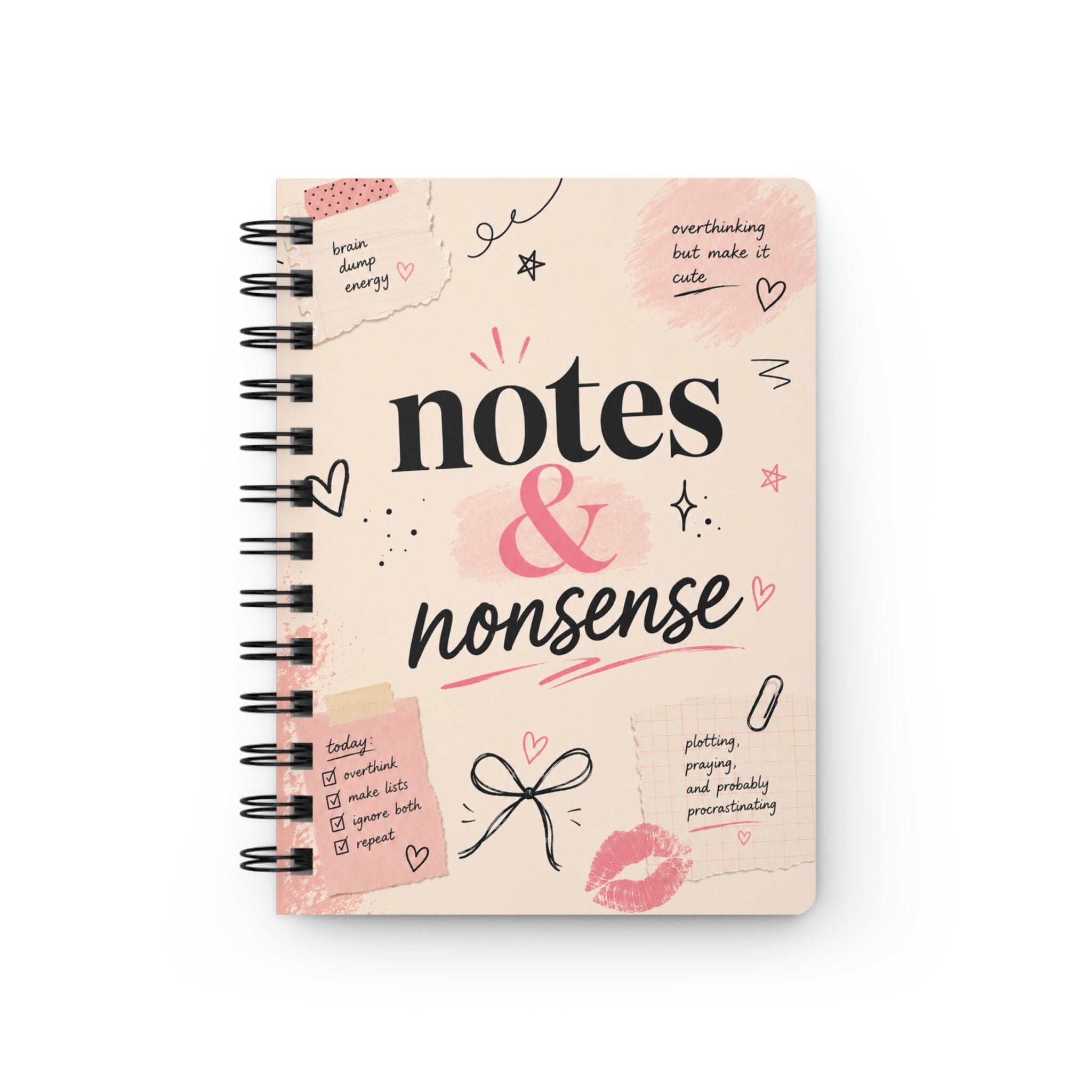 Notes & Nonsense Spiral Journal — Cute Pink Notebook for Doodles, Lists & Daily Notes