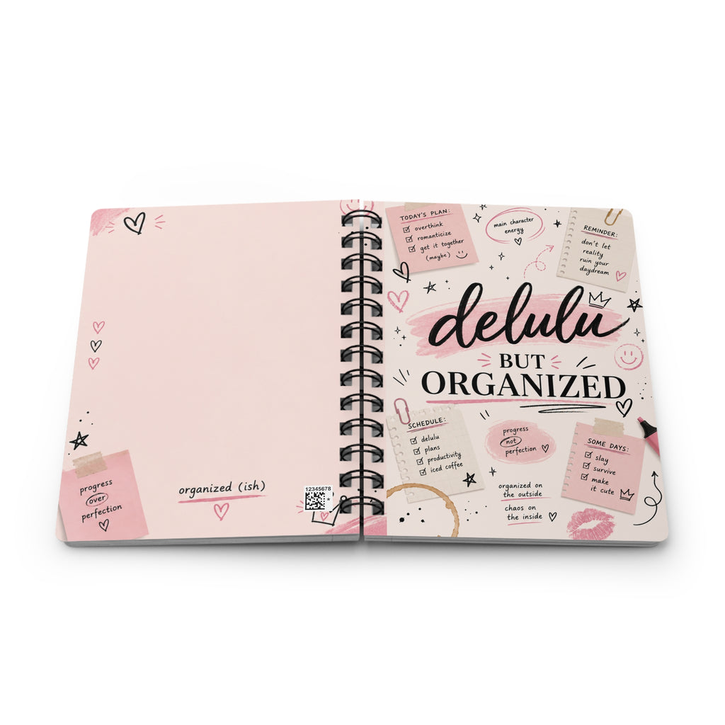 Spiral Notebook — "Delulu But Organized" Pink Floral Planner Journal for Cute, Quirky Organization