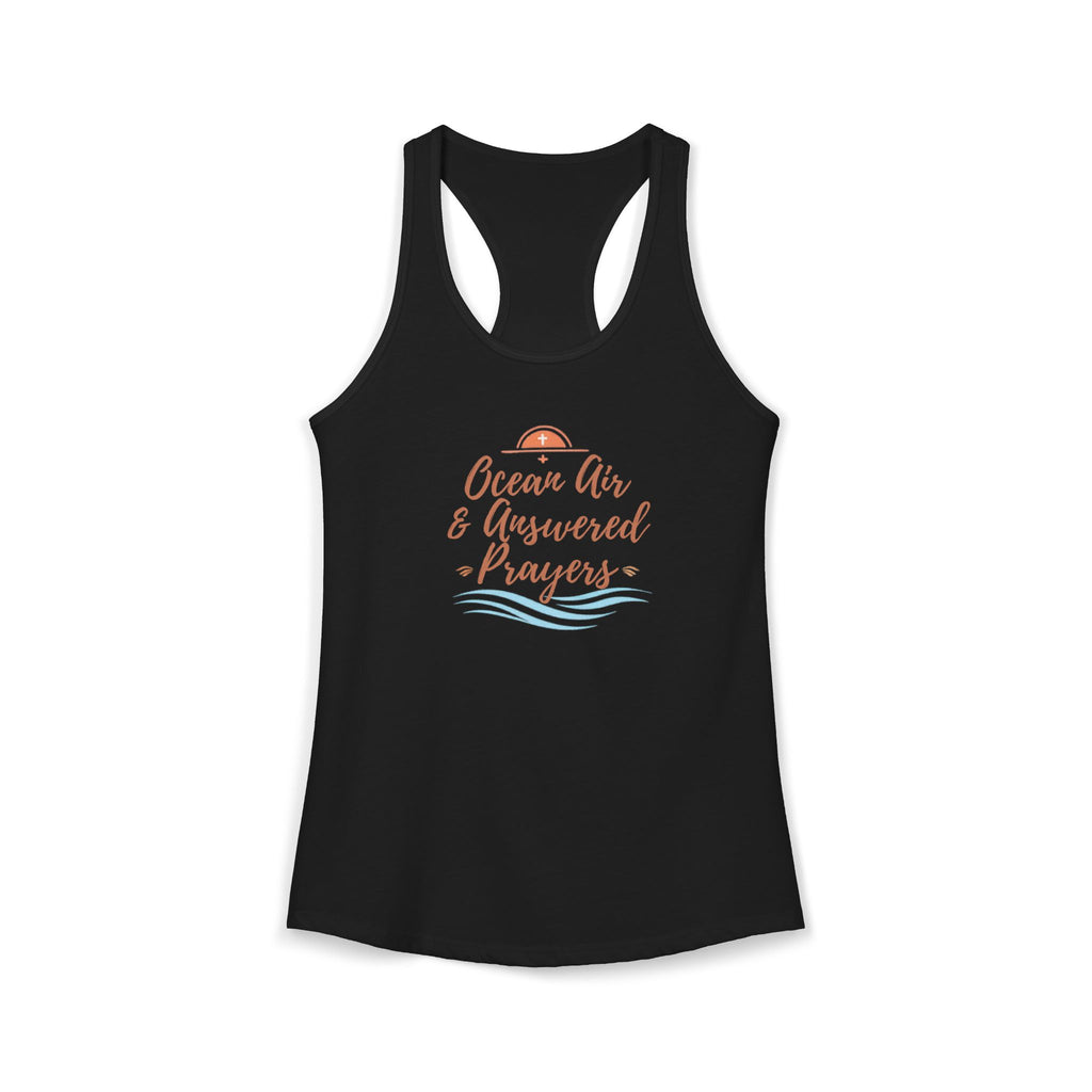 Ocean Air & Answered Prayers Racerback Tank – Faith-Based Beach Summer Top for Women