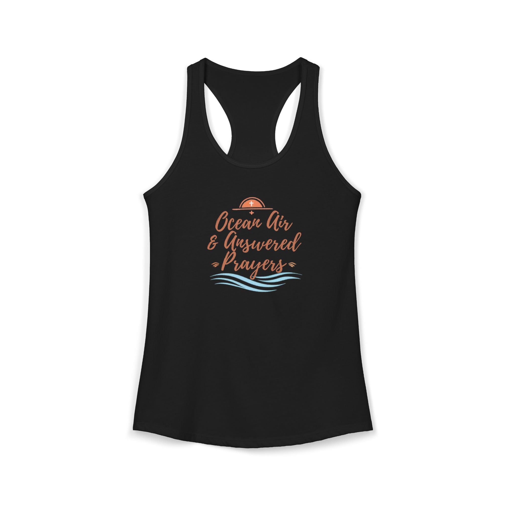 Ocean Air & Answered Prayers Racerback Tank – Faith-Based Beach Summer Top for Women