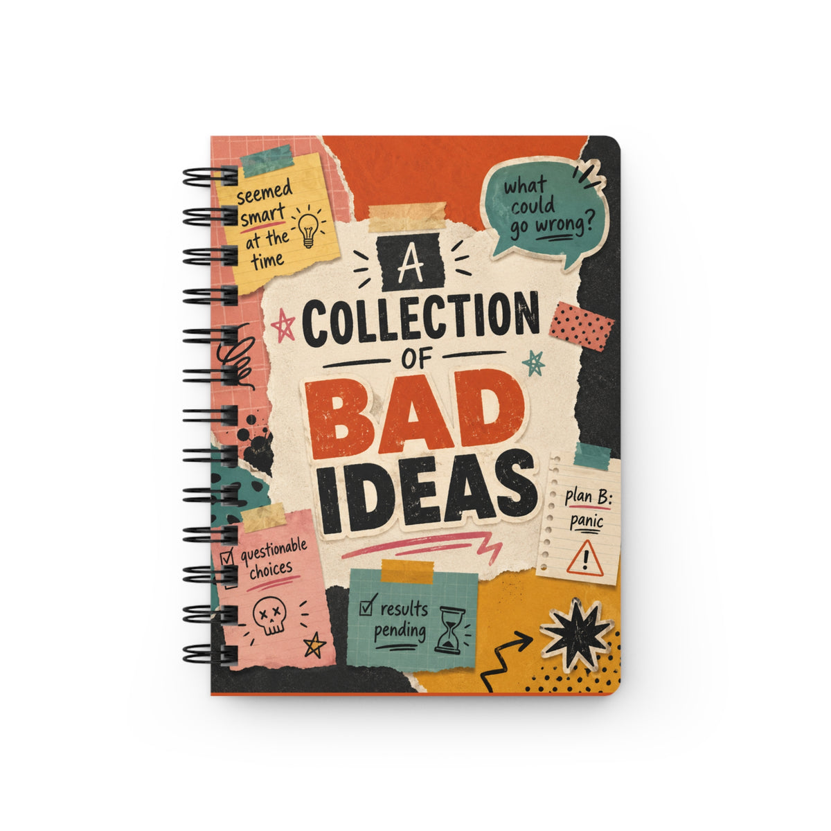 Spiral Journal — “A Collection of Bad Ideas” Illustrated Notebook for Creative Notes & Funny Gift