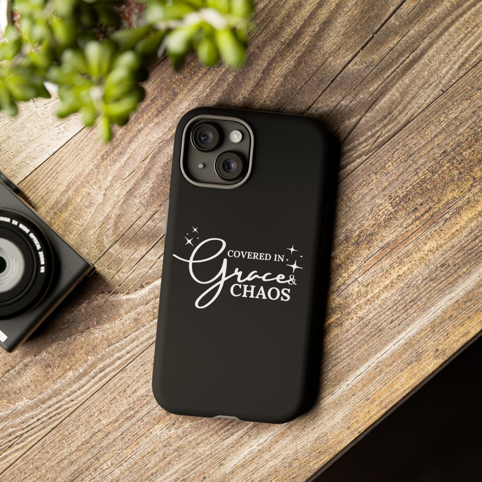 Covered in Grace & Chaos Phone Case — Inspirational Black Tough Case