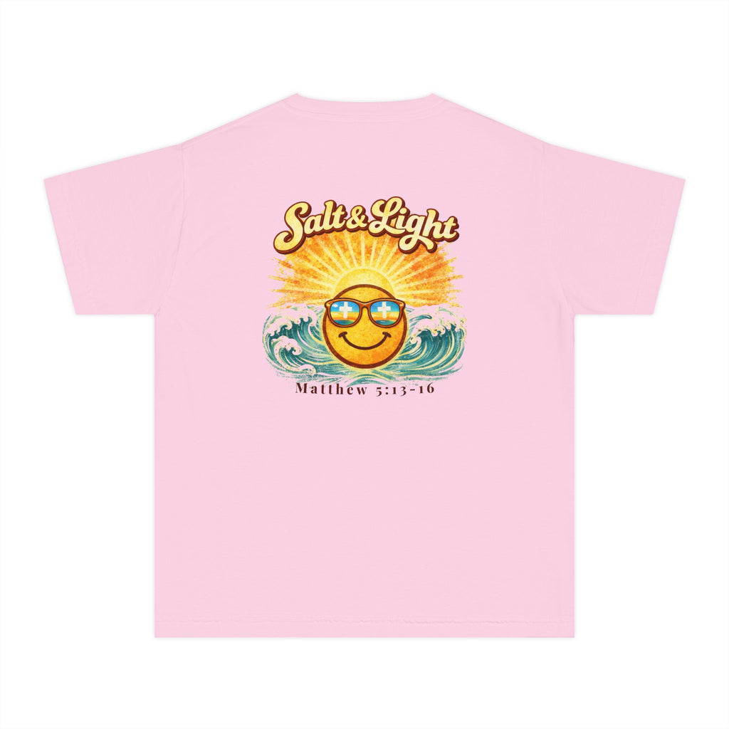 Youth Tee — "Salt & Light" Smiling Sun Graphic (Matthew 5:13-16)