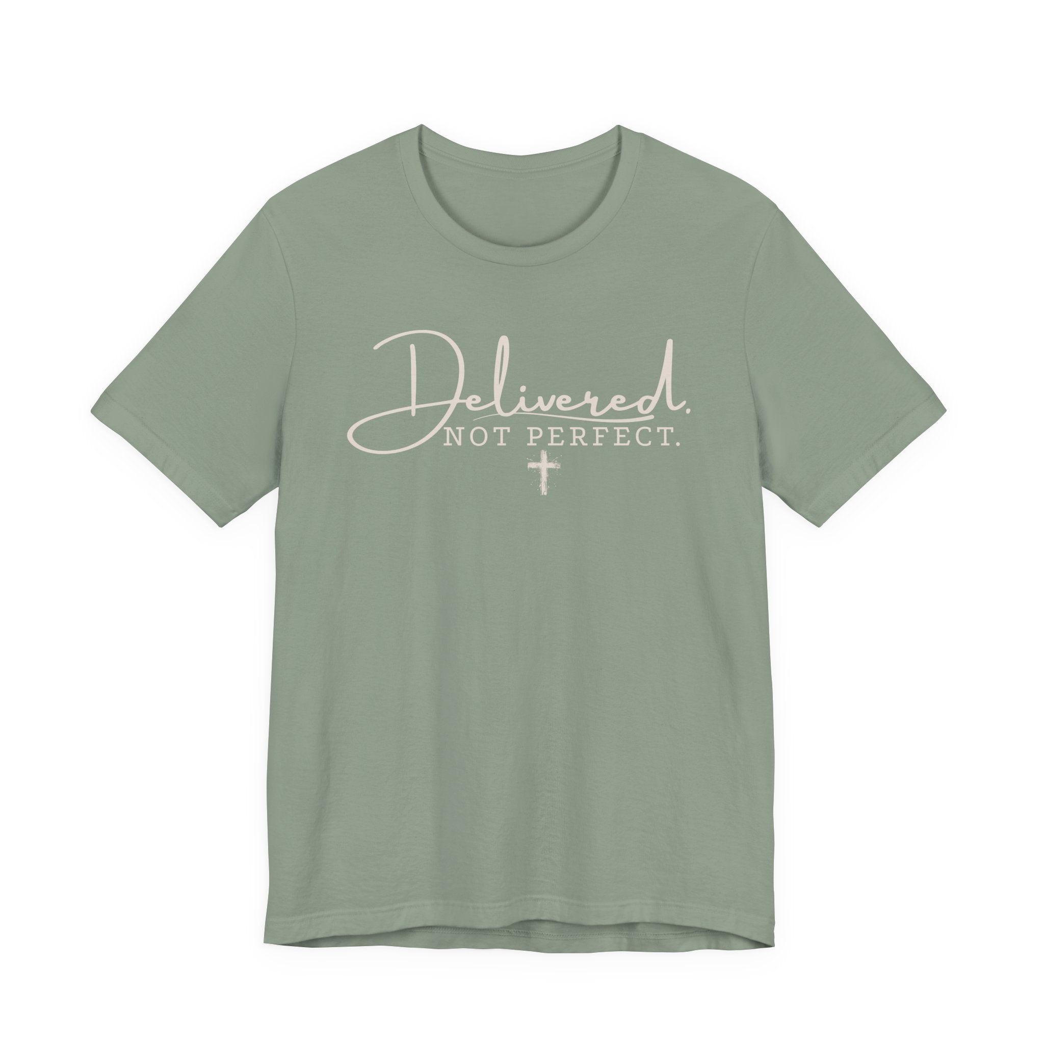 Delivered Not Perfect T-Shirt — Christian Faith Tee with Cross