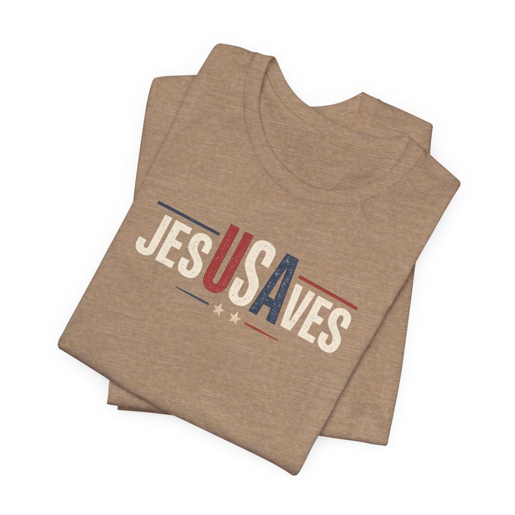 Jesus Saves Patriotic T‑Shirt — 'JesUSAves' Christian Tee