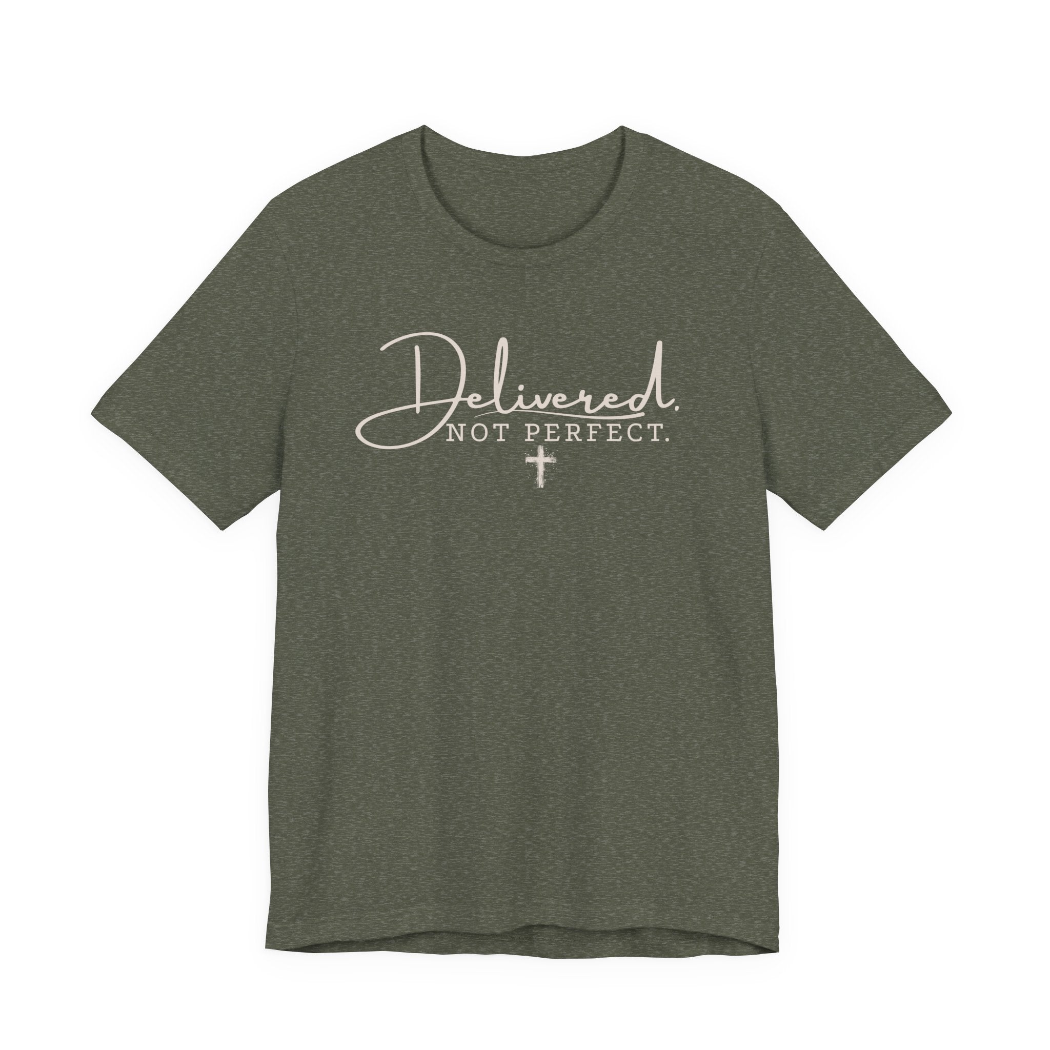 Delivered Not Perfect T-Shirt — Christian Faith Tee with Cross