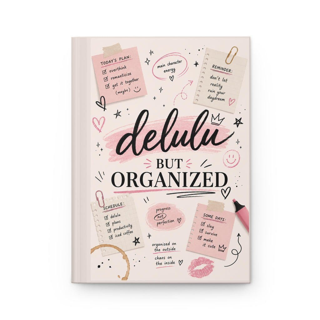 Delulu But Organized Hardcover Journal — Cute Pink Planner Notebook for Notes & Goal-Setting
