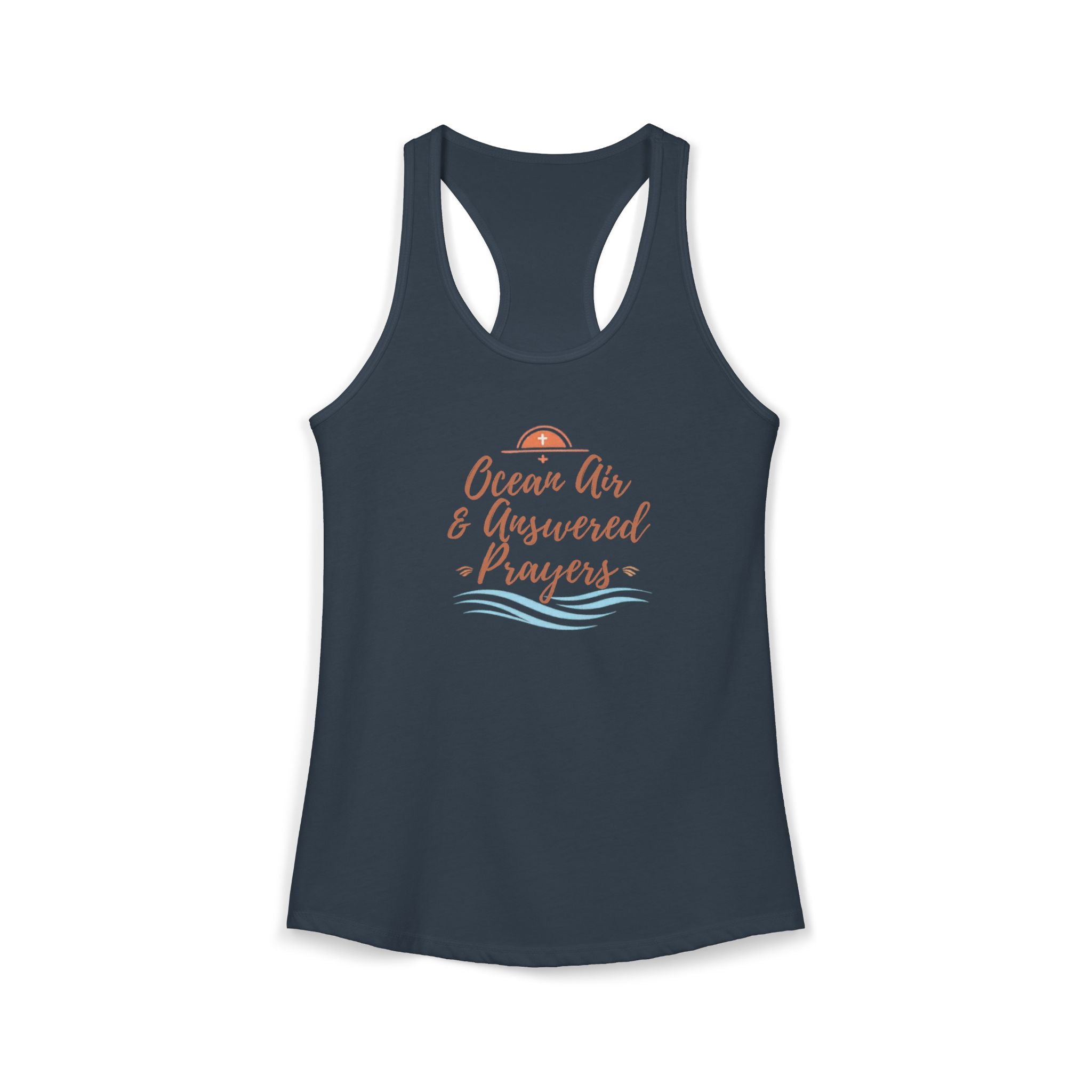 Ocean Air & Answered Prayers Racerback Tank – Faith-Based Beach Summer Top for Women