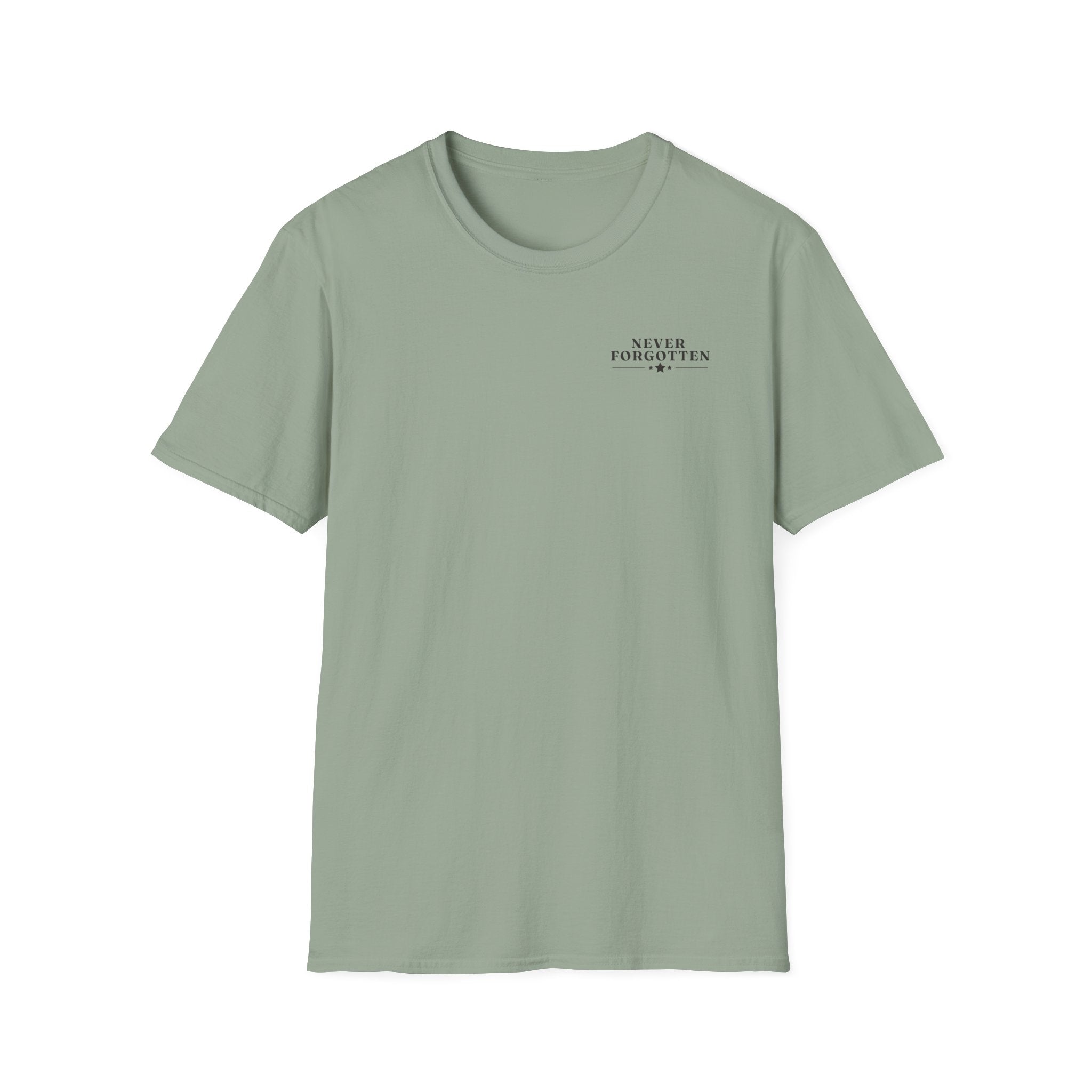 Memorial Military T-Shirt — "Never Forgotten" Fallen Soldier Tribute