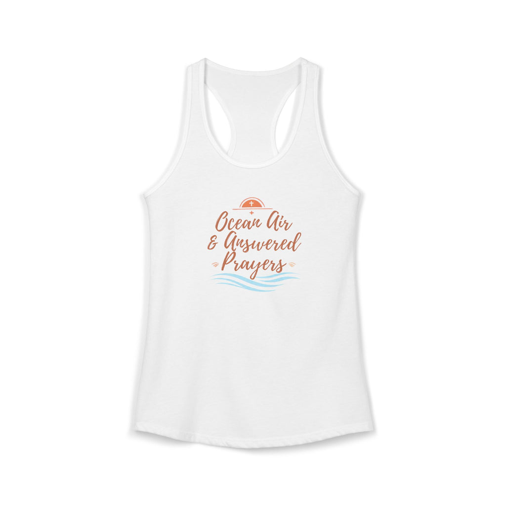 Ocean Air & Answered Prayers Racerback Tank – Faith-Based Beach Summer Top for Women