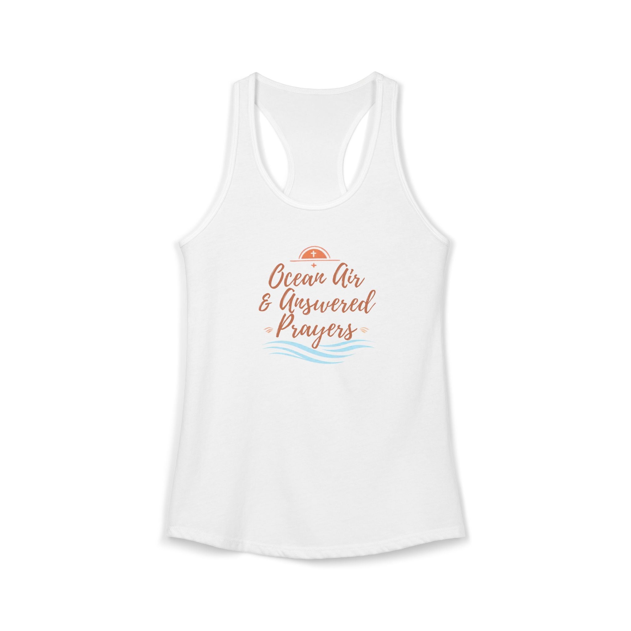 Ocean Air & Answered Prayers Racerback Tank – Faith-Based Beach Summer Top for Women