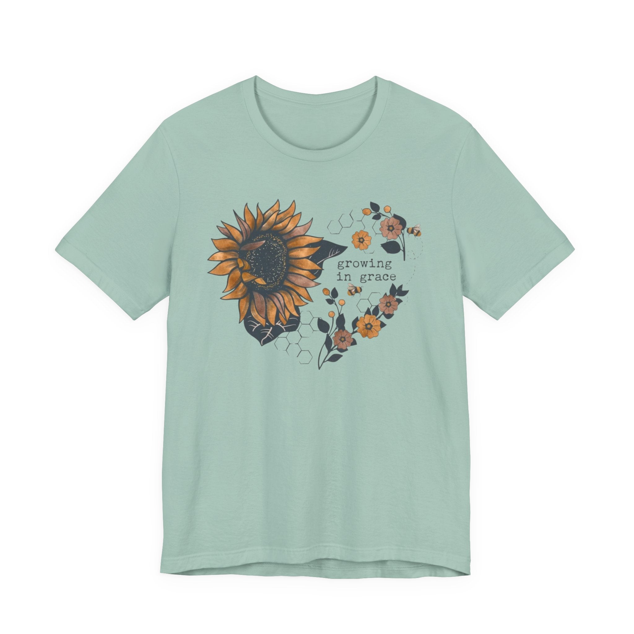 Growing in Grace Sunflower Tee | Faith Floral Graphic Shirt | Christian Bella Canvas T-Shirt