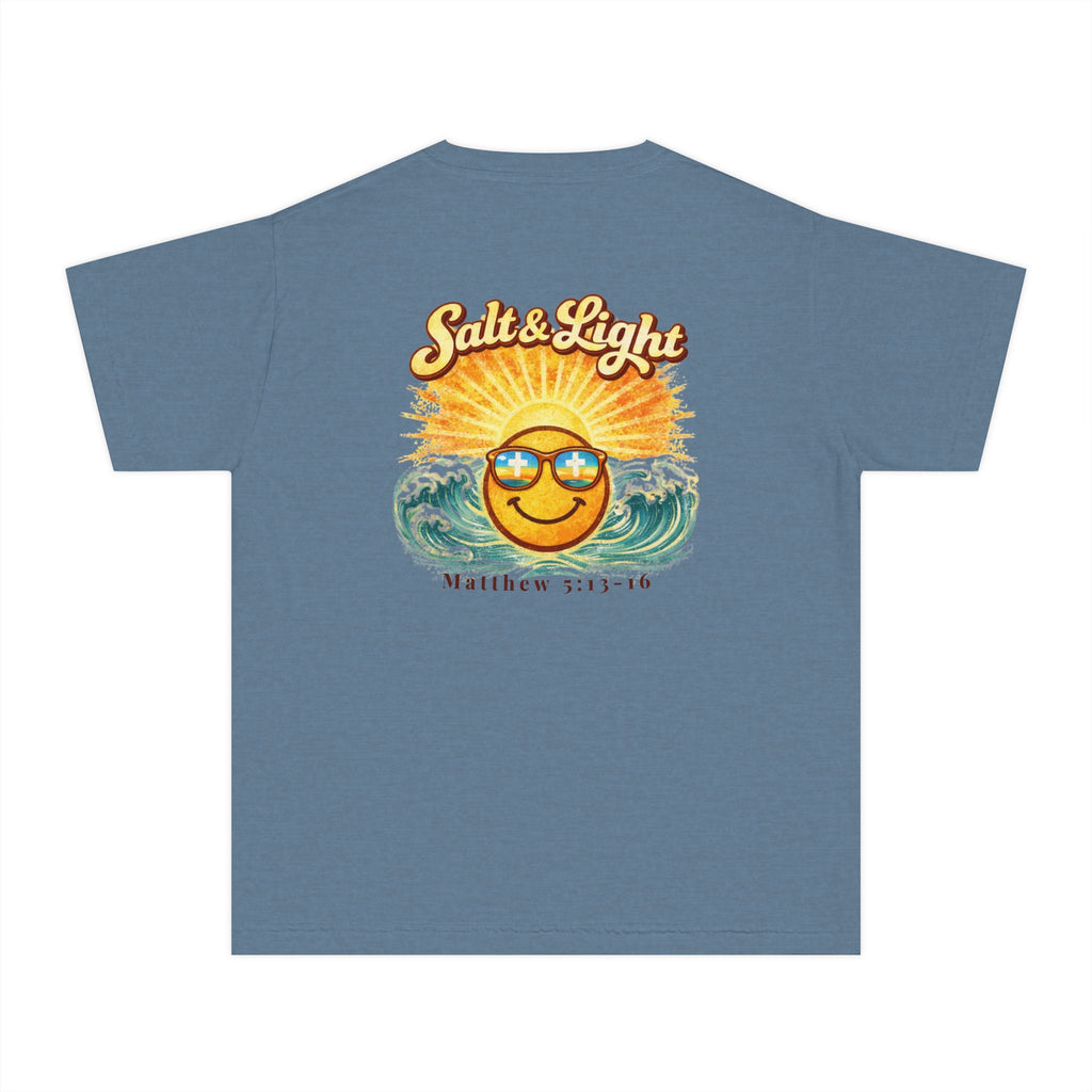 Youth Tee — "Salt & Light" Smiling Sun Graphic (Matthew 5:13-16)