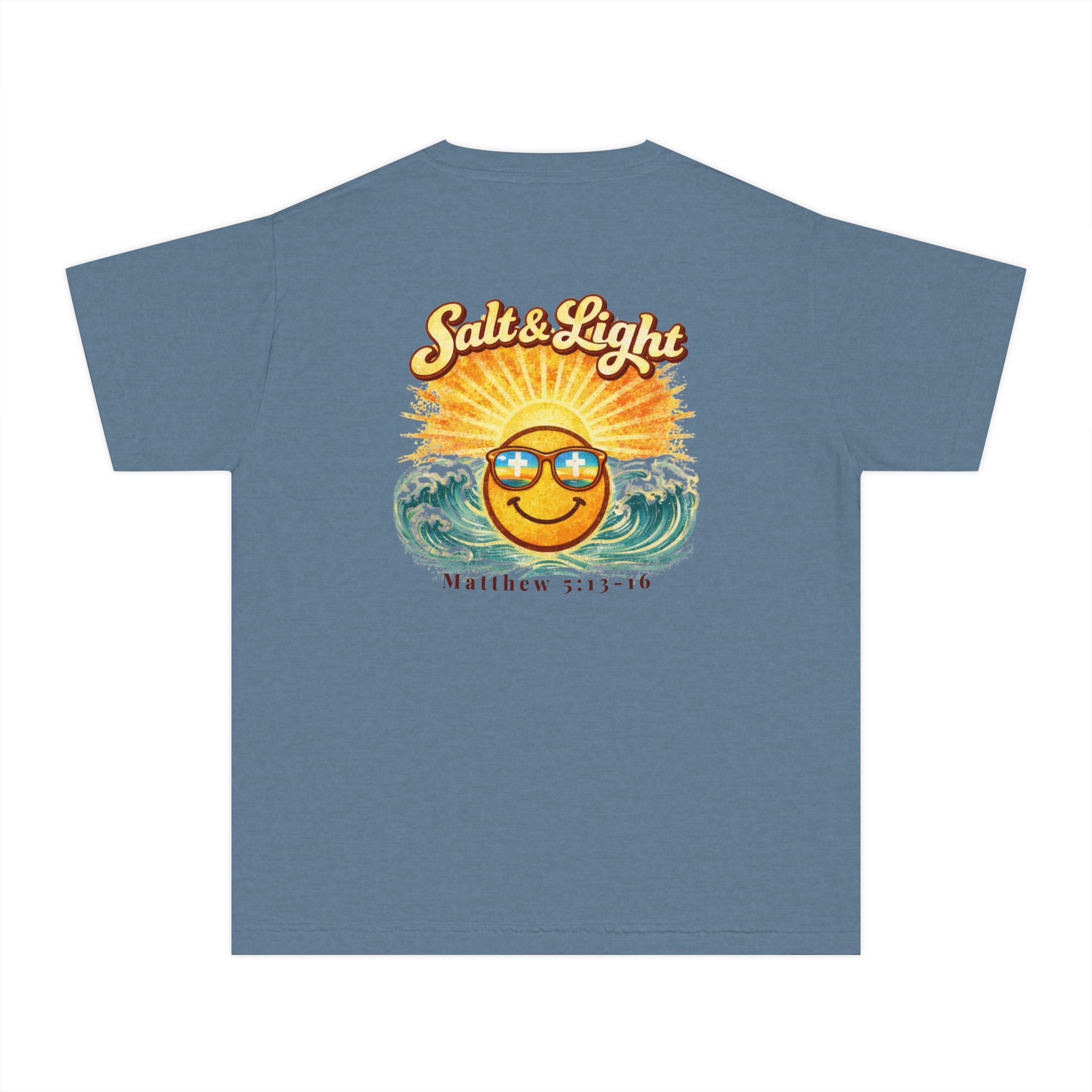 Youth Tee — "Salt & Light" Smiling Sun Graphic (Matthew 5:13-16)