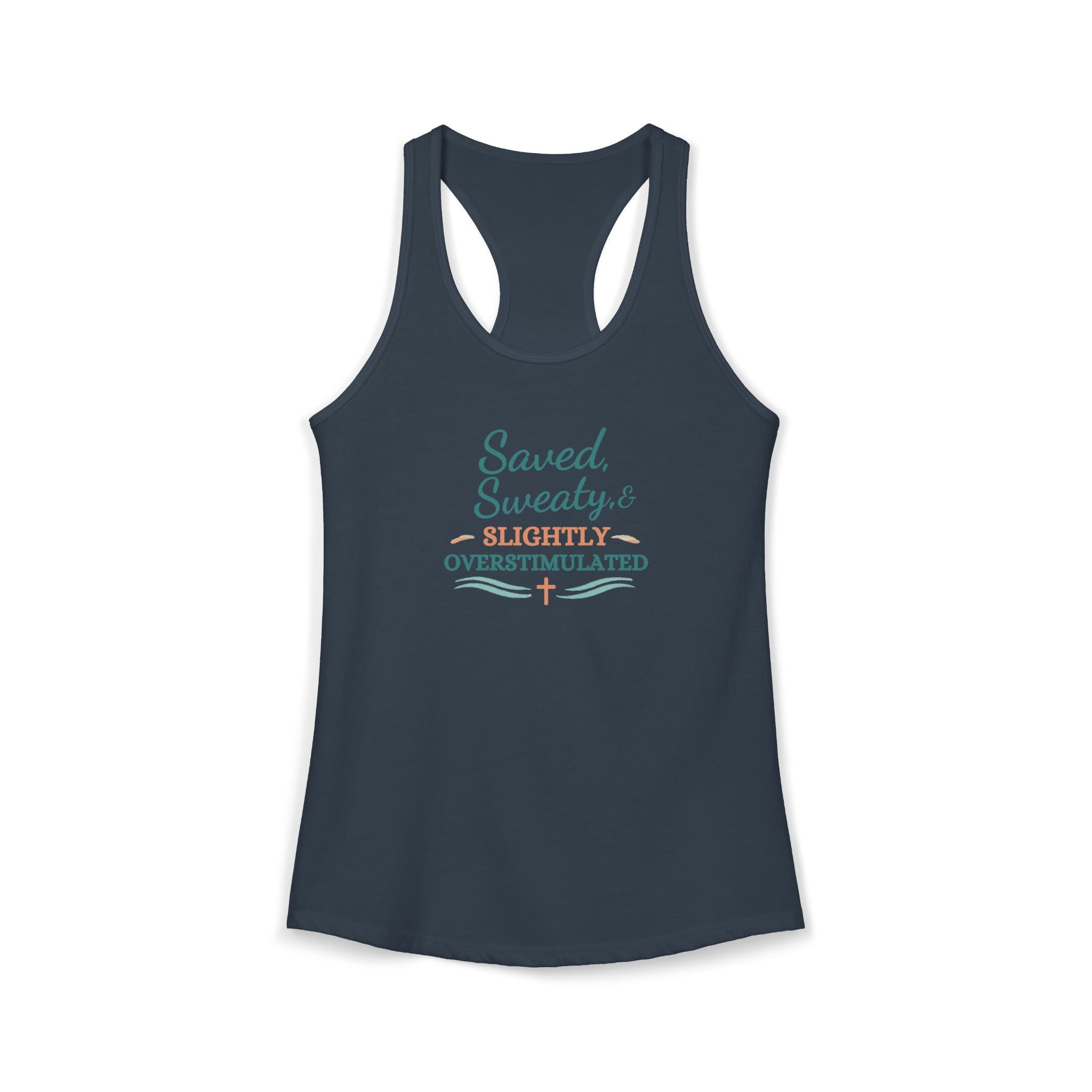Saved, Sassy & Slightly Overstimulated Racerback Tank – Faith-Based Women’s Summer Top