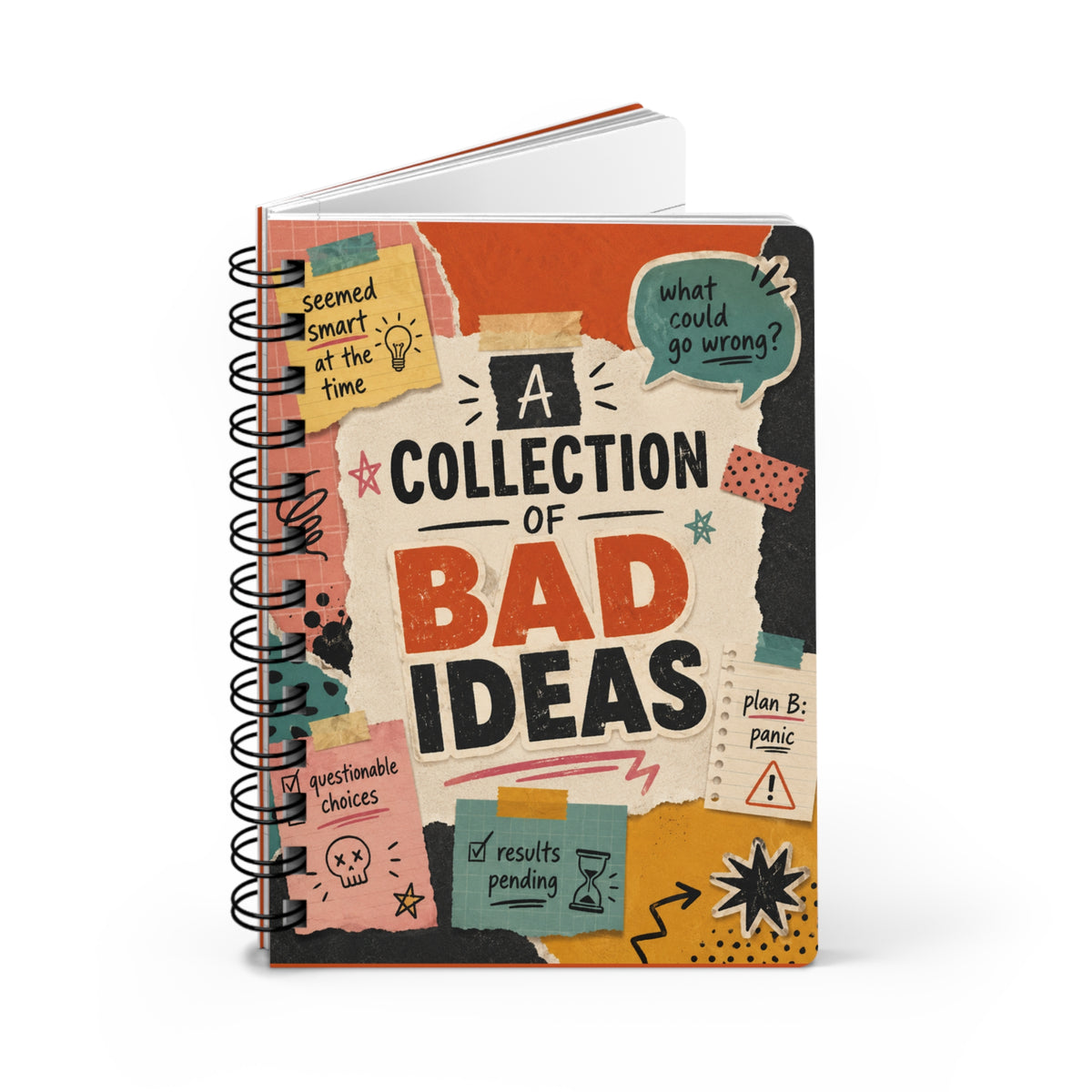 Spiral Journal — “A Collection of Bad Ideas” Illustrated Notebook for Creative Notes & Funny Gift