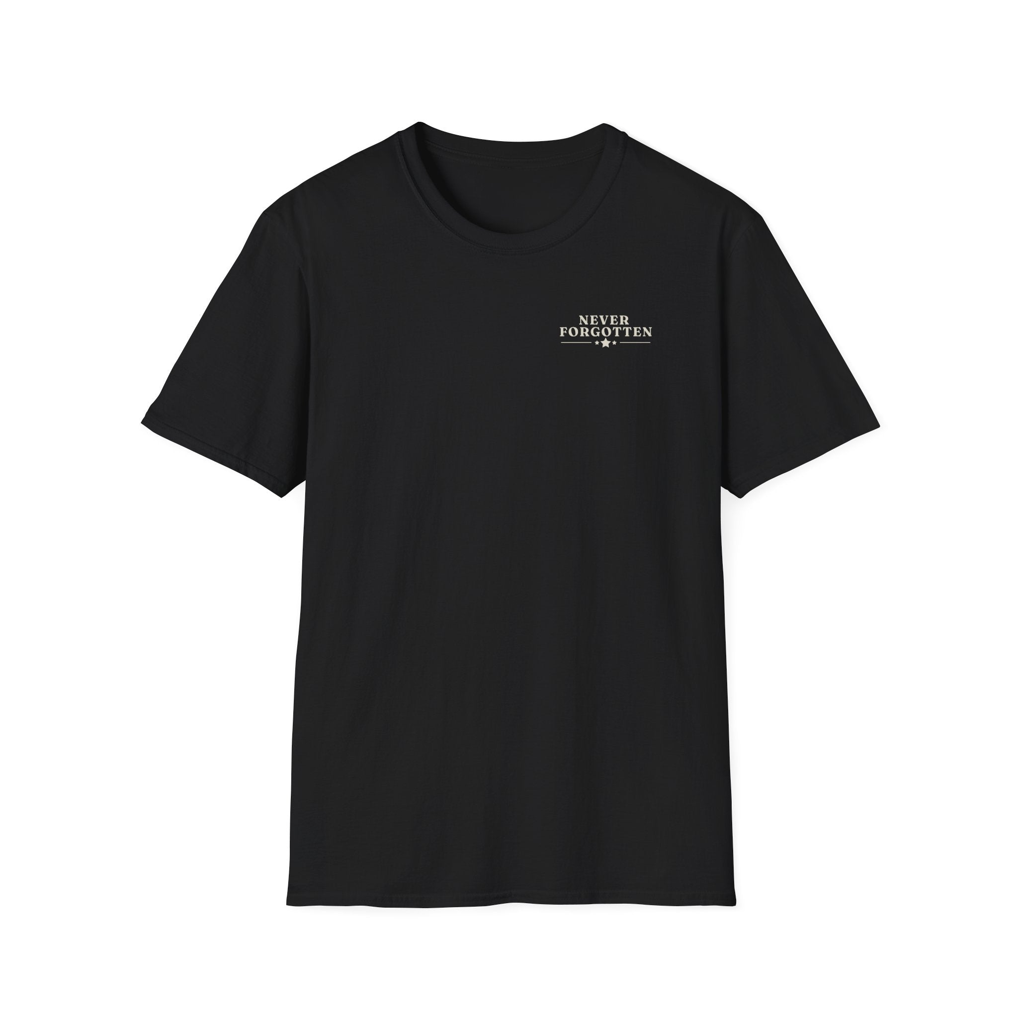 Memorial Military T-Shirt — "Never Forgotten" Fallen Soldier Tribute