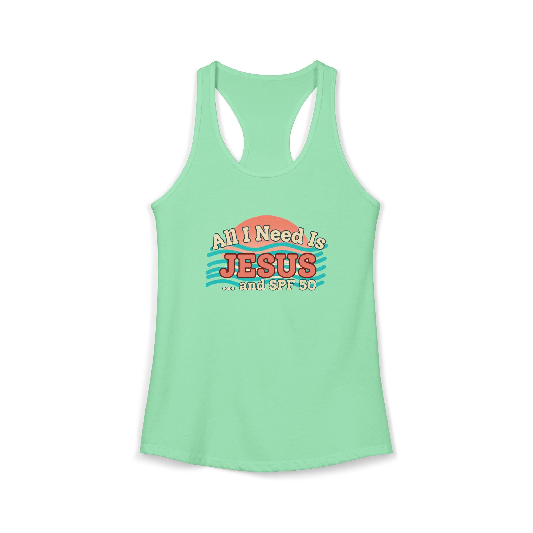 All I Need Is Jesus & SPF 50 Racerback Tank – Faith-Based Summer Beach Top