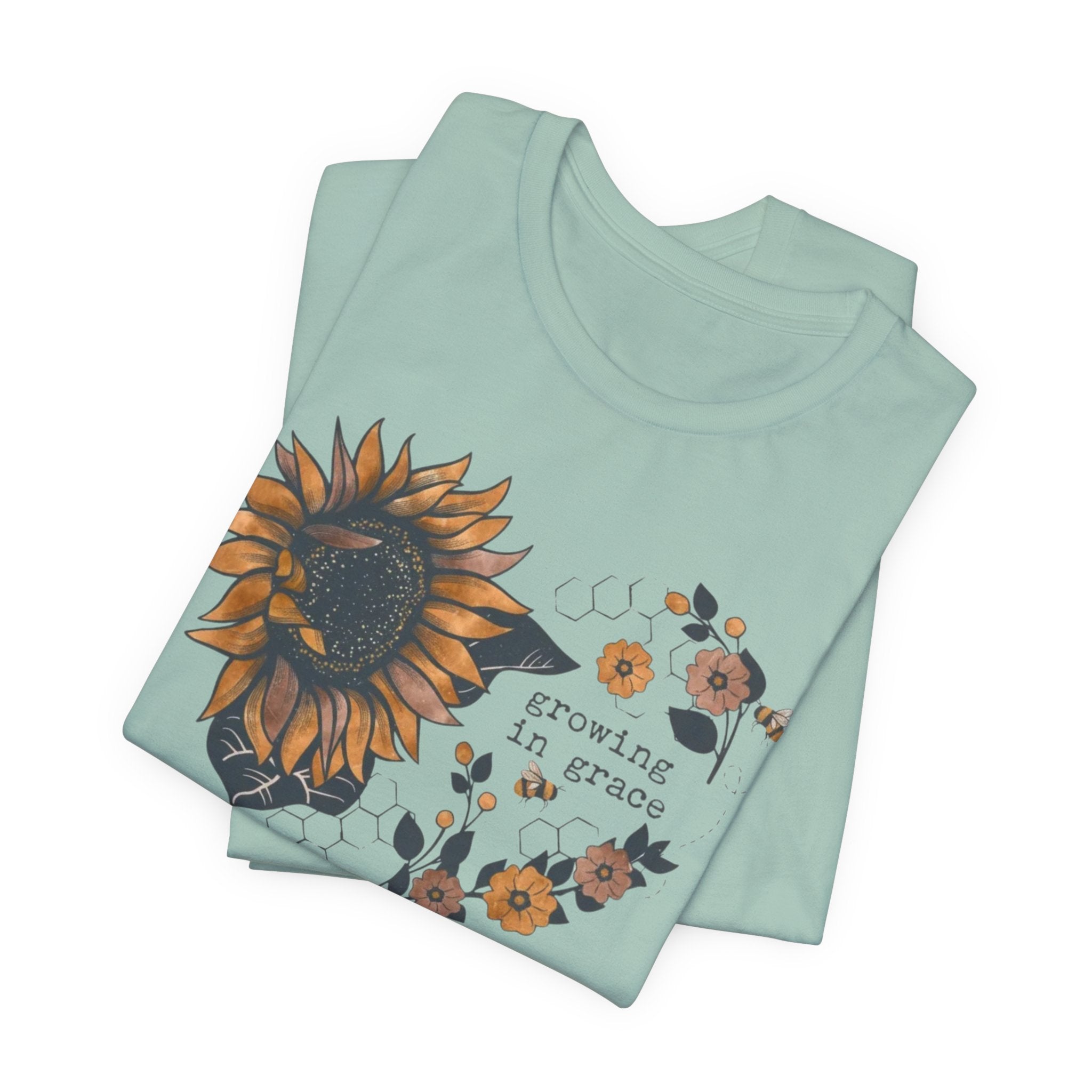 Growing in Grace Sunflower Tee | Faith Floral Graphic Shirt | Christian Bella Canvas T-Shirt