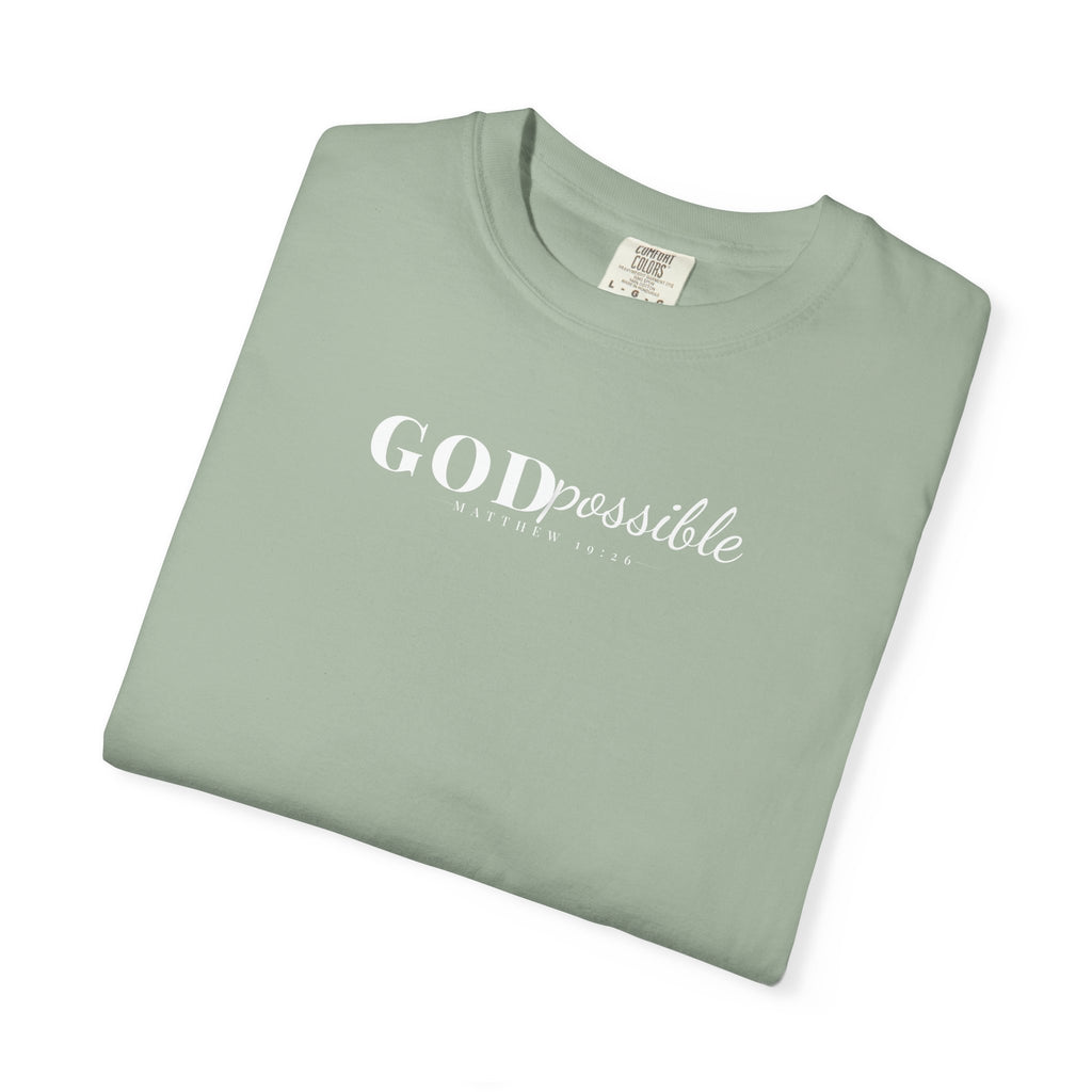 Godpossible Tee – Matthew 19:26 Christian Shirt | Faith Graphic Tee | Comfort Colors T-Shirt