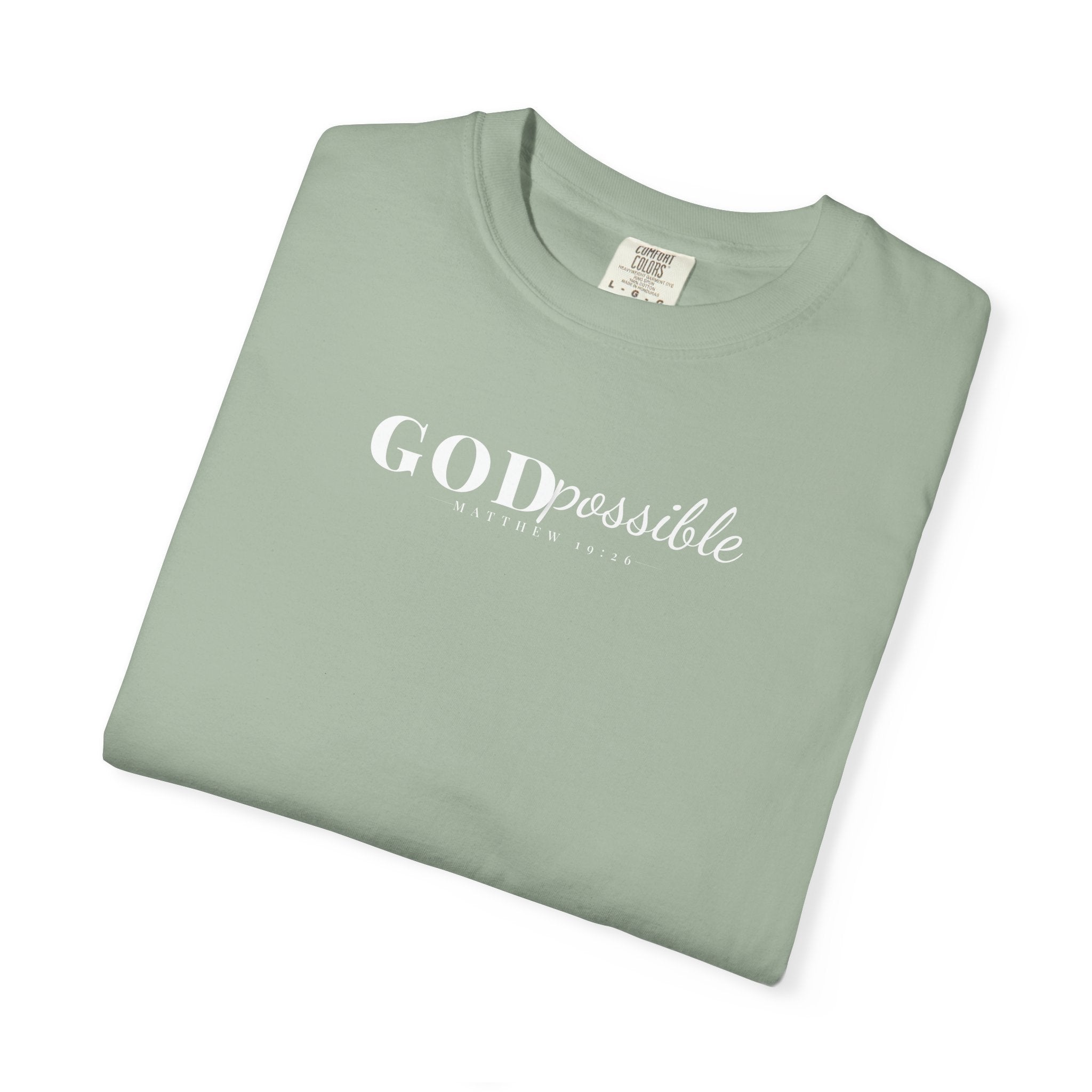 Godpossible Tee – Matthew 19:26 Christian Shirt | Faith Graphic Tee | Comfort Colors T-Shirt