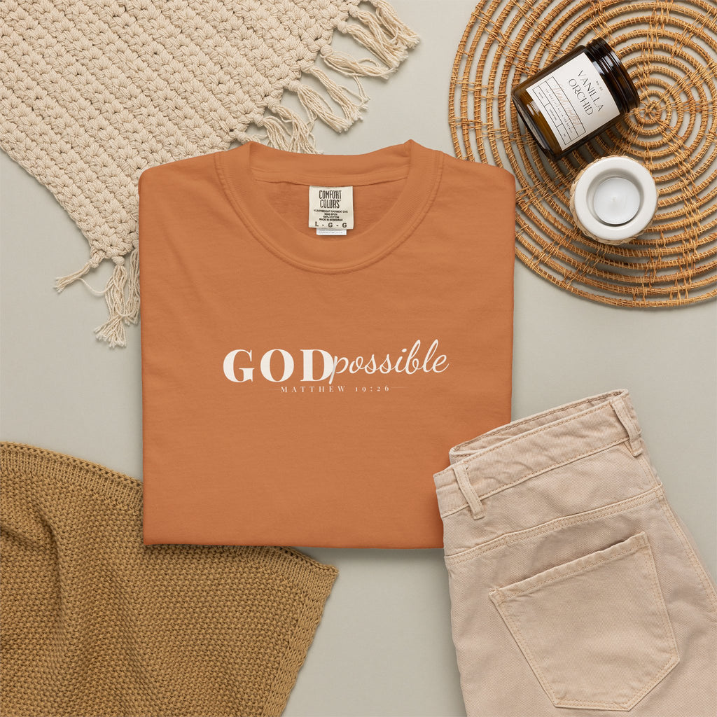 Godpossible Tee – Matthew 19:26 Christian Shirt | Faith Graphic Tee | Comfort Colors T-Shirt