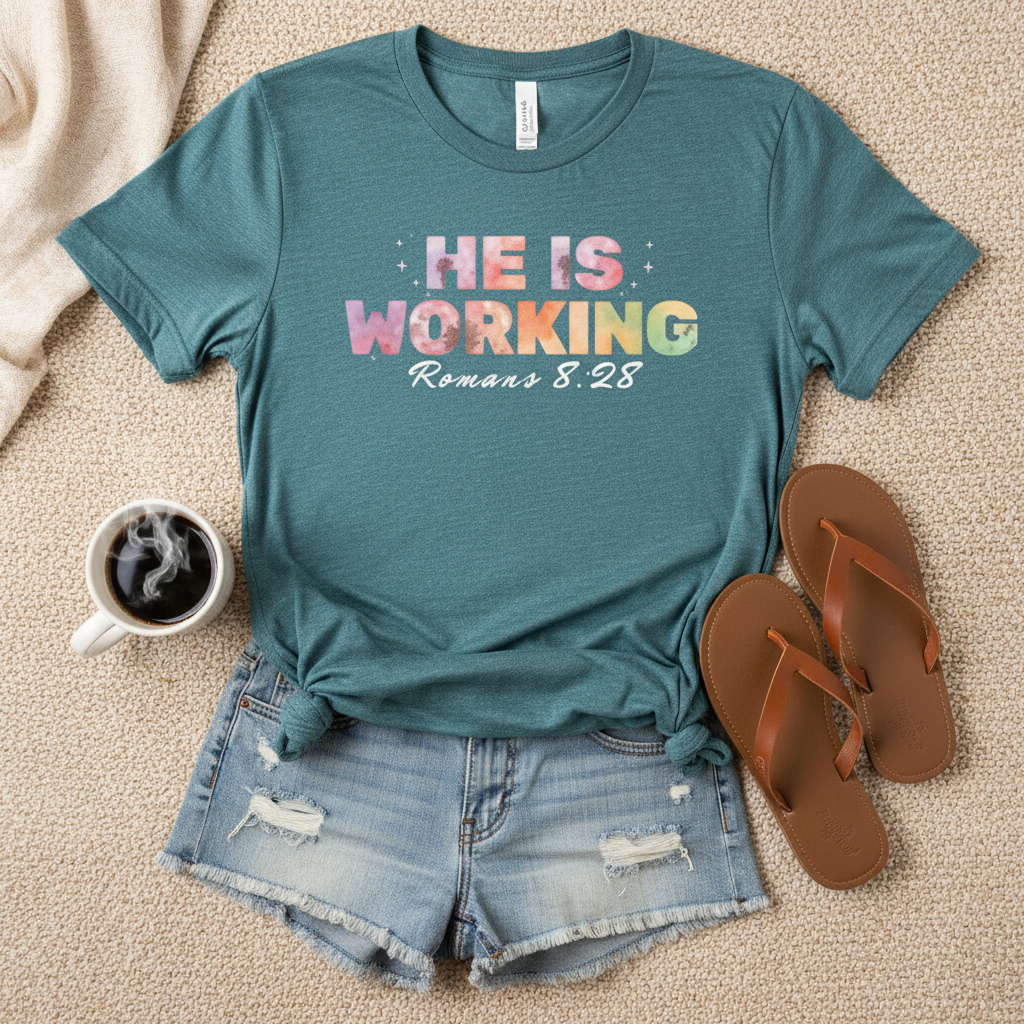 He Is Working – Romans 8:28 Christian Tee