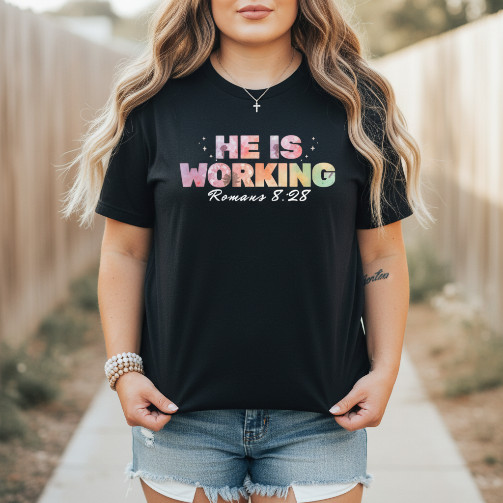 He Is Working – Romans 8:28 Christian Tee