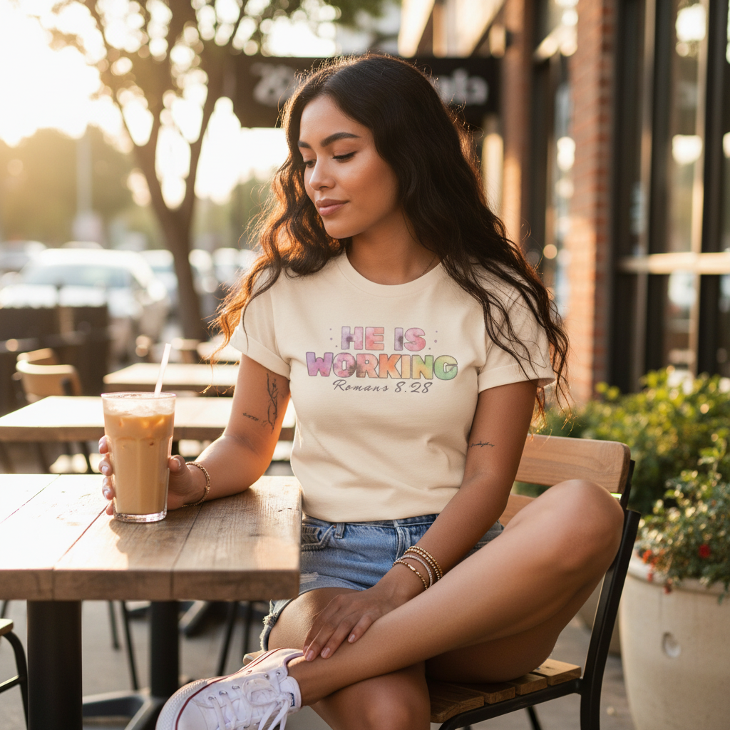 He Is Working – Romans 8:28 Christian Tee