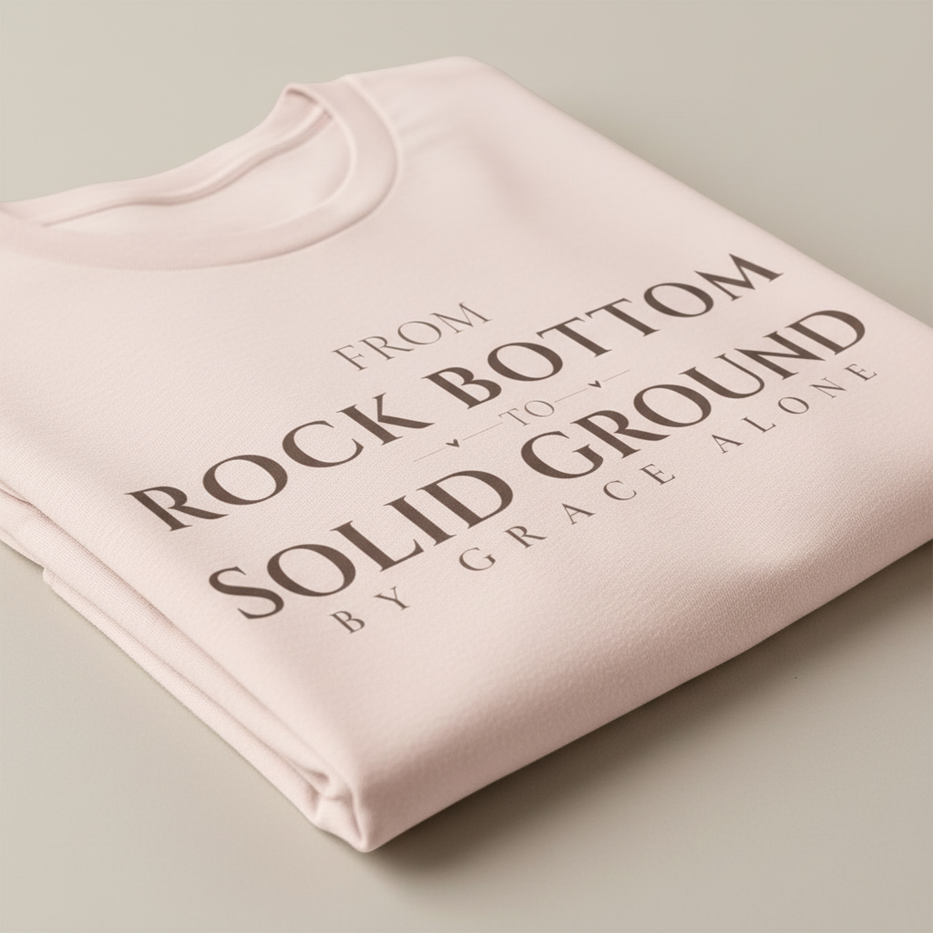 From Rock Bottom to Solid Ground Tee – By Grace Alone Christian Shirt
