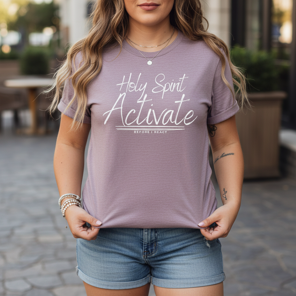 Holy Spirit Activate Before I React Graphic Tee