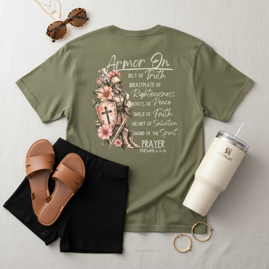 Armor On Oversized Christian Tee – Ephesians 6:10-18 Faith Shirt