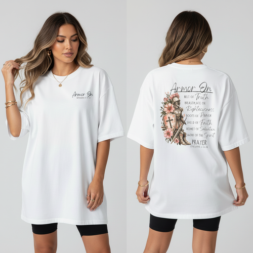 Armor On Oversized Christian Tee – Ephesians 6:10-18 Faith Shirt