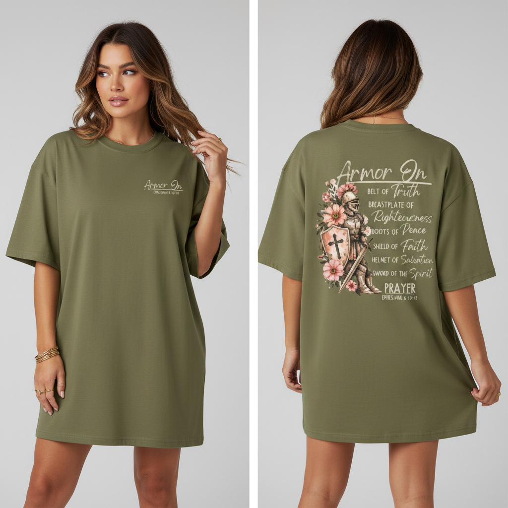 Armor On Oversized Christian Tee – Ephesians 6:10-18 Faith Shirt