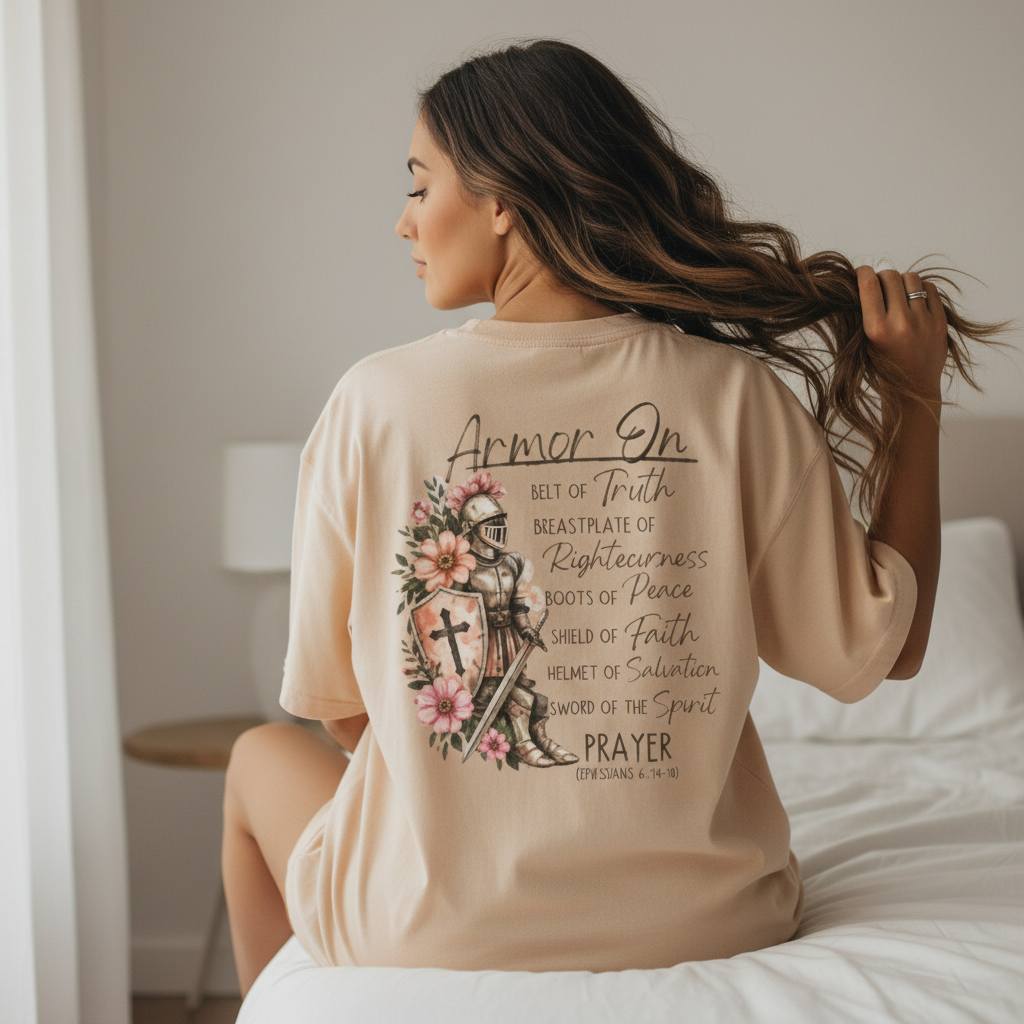 Armor On Oversized Christian Tee – Ephesians 6:10-18 Faith Shirt