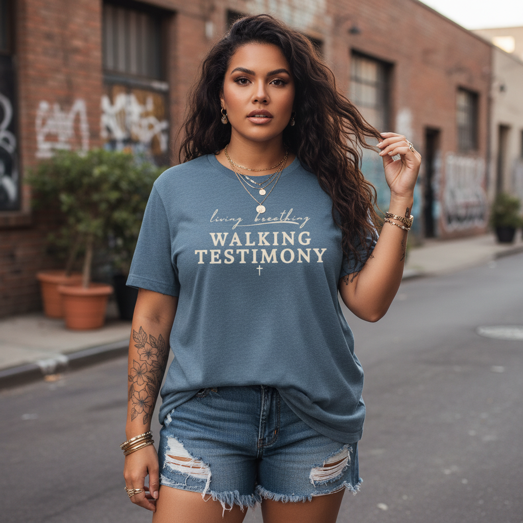 Walking Testimony Tee – Faith Based Graphic T-Shirt
