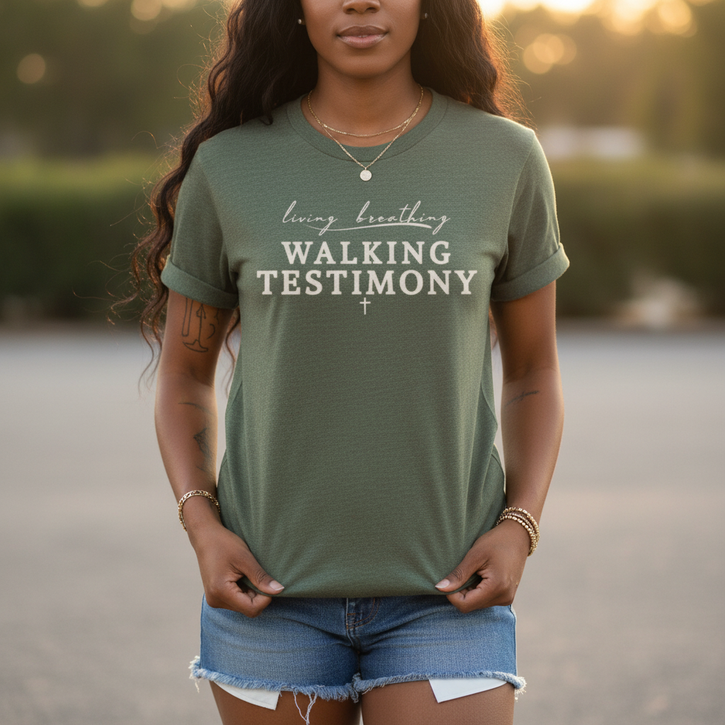 Walking Testimony Tee – Faith Based Graphic T-Shirt